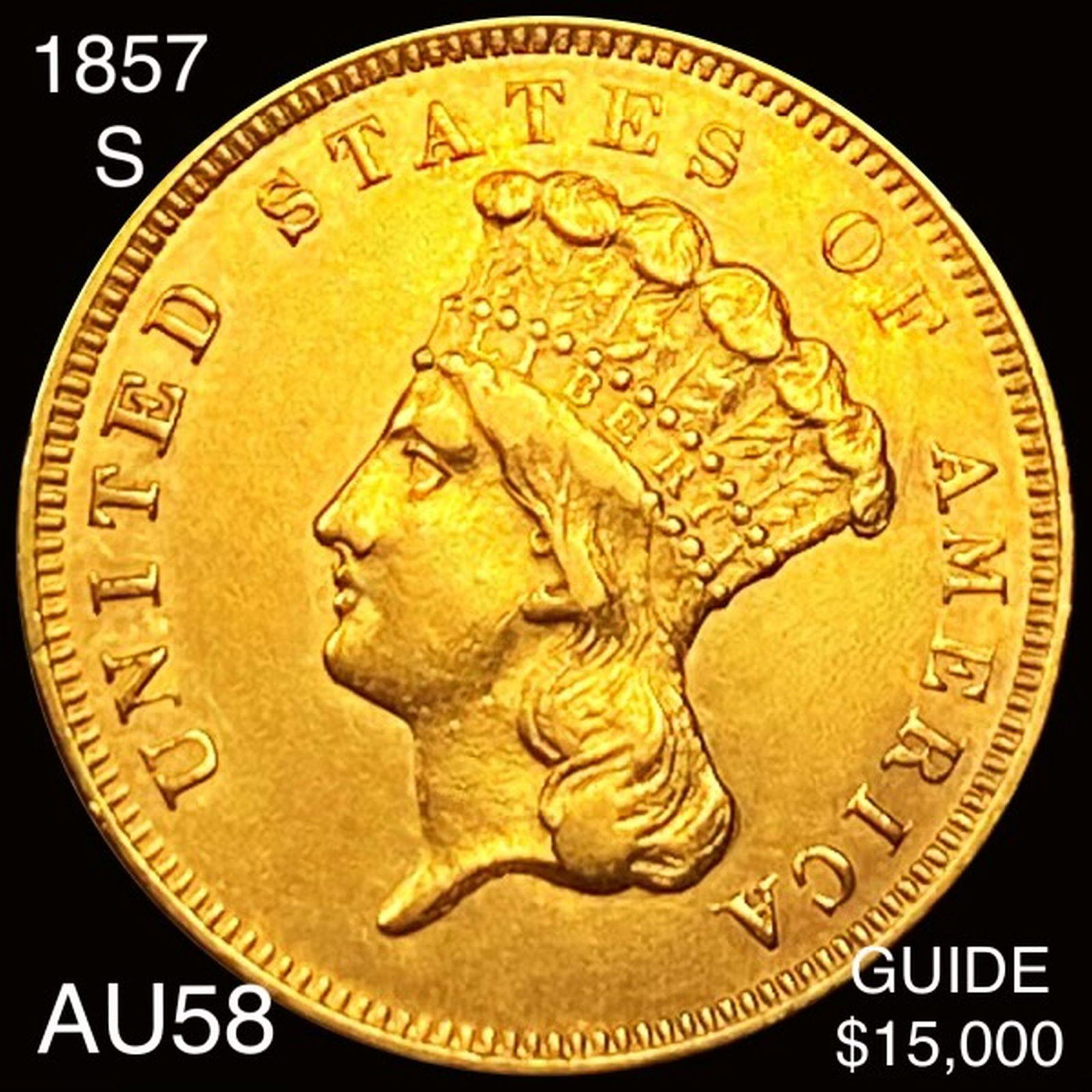 1857-S $3 Gold Piece CHOICE AU (1 of 2)