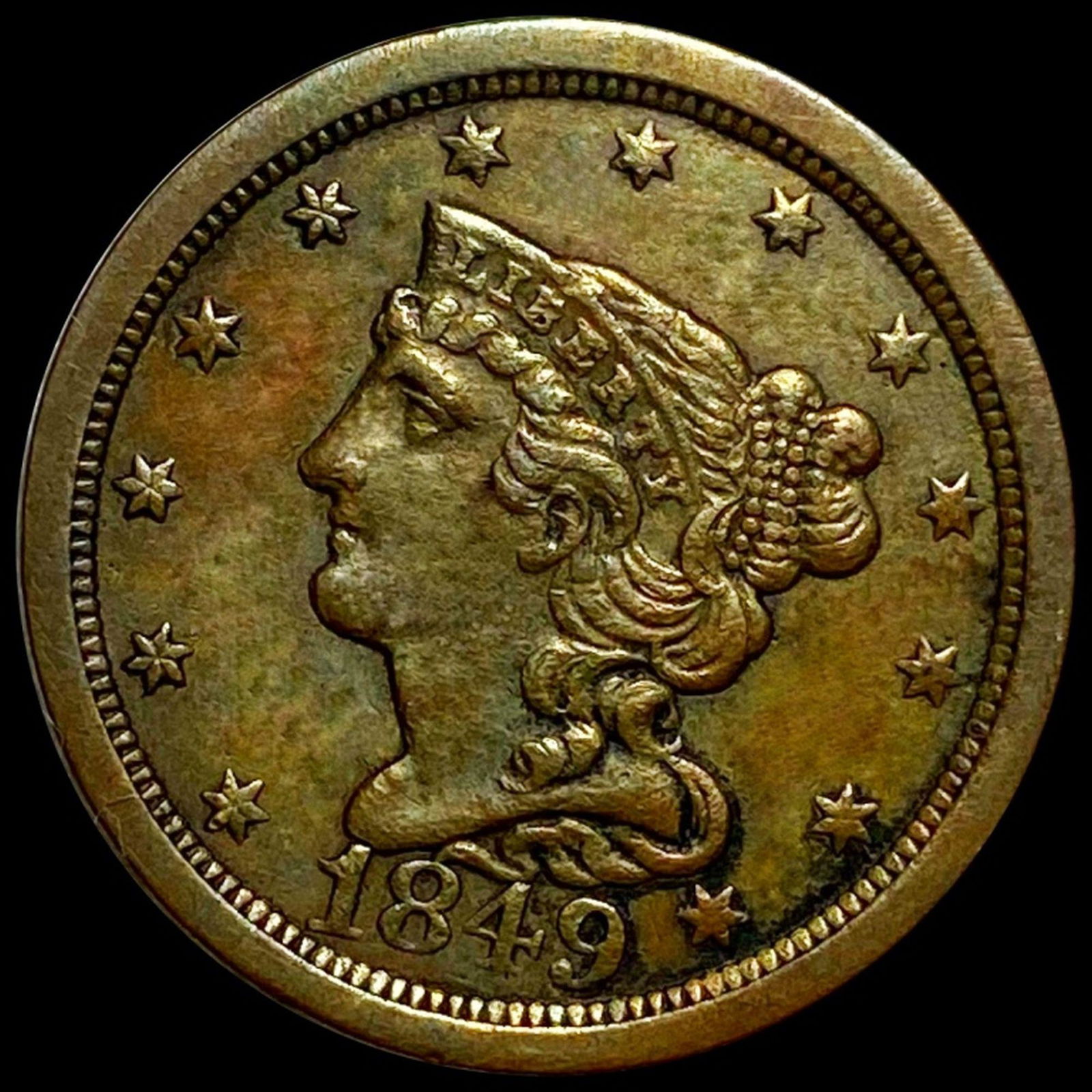1849 Braided Hair Half Cent LIGHTLY CIRCULATED (1 of 2)