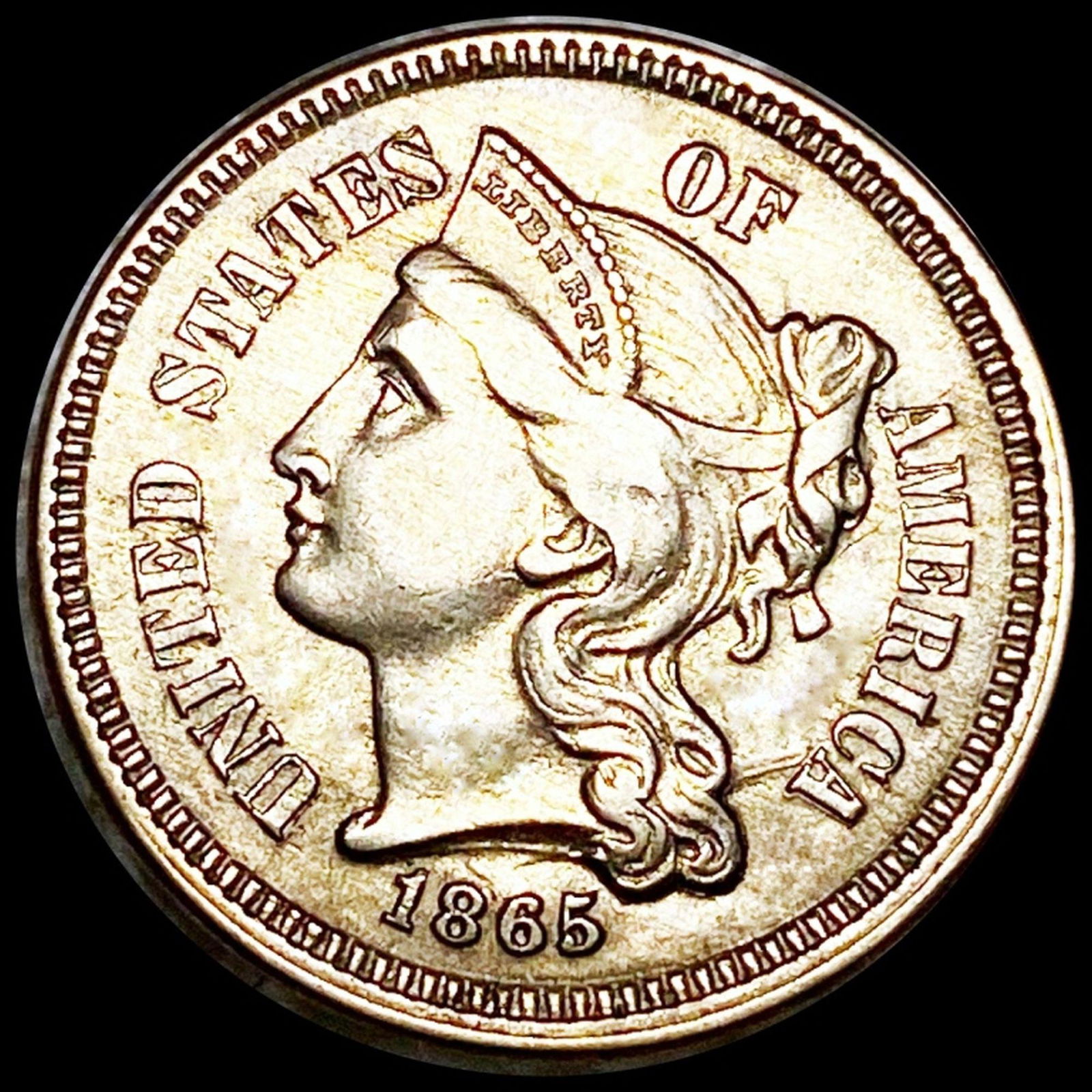 1865 Three Cent Nickel CLOSELY UNCIRCULATED (1 of 2)