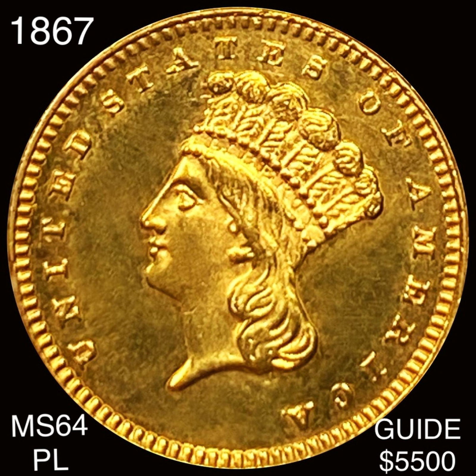 1867 Rare Gold Dollar CHOICE BU PL: 1867 Rare Gold Dollar CHOICE BU PL