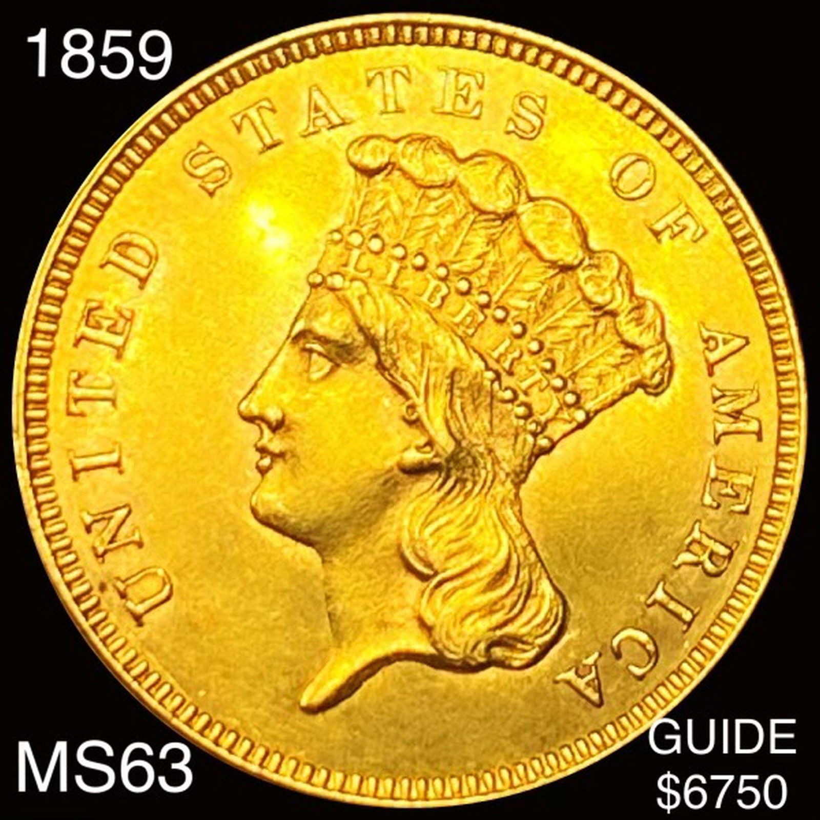 1859 $3 Gold Piece CHOICE BU (1 of 2)