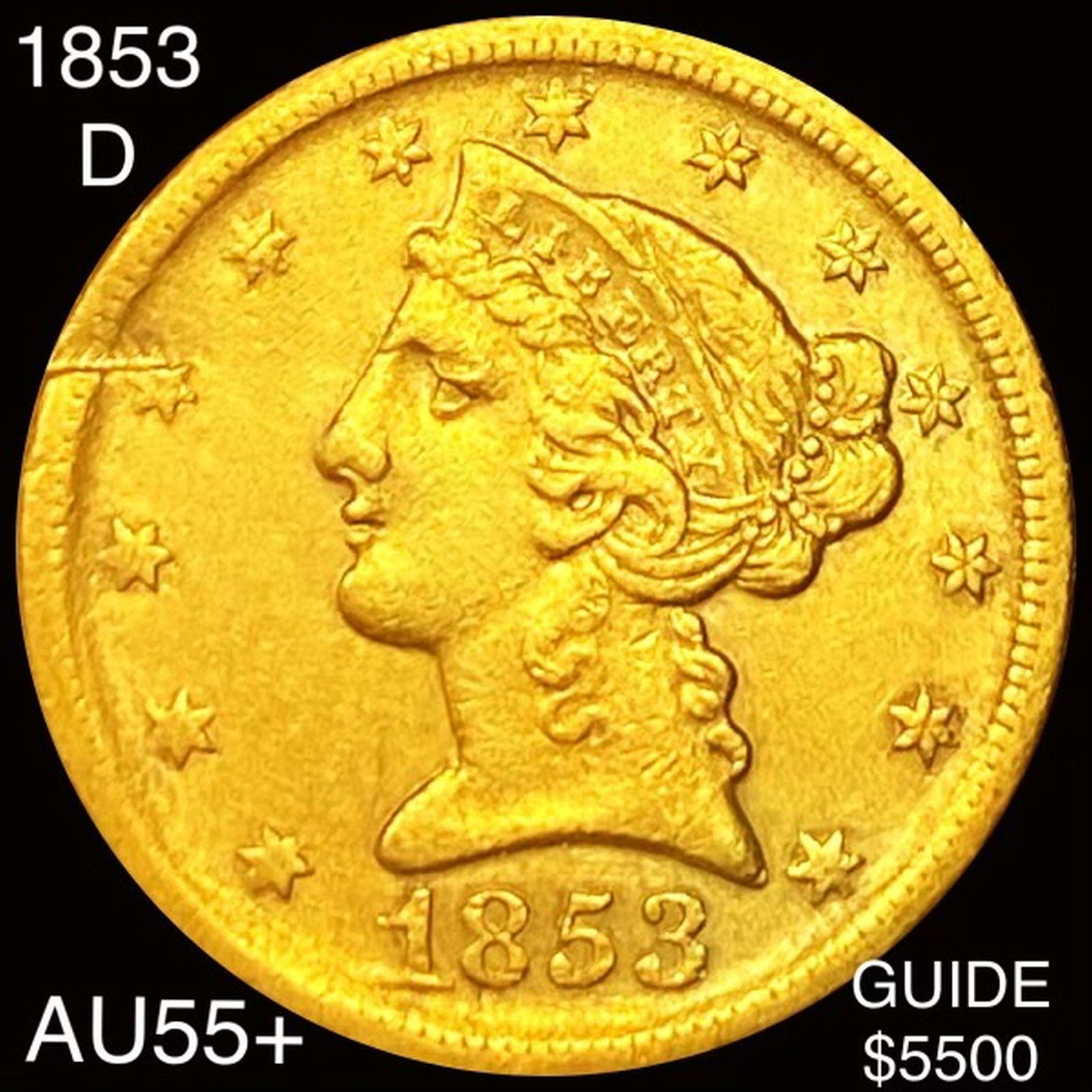 1853-D $5 Gold Half Eagle CHOICE AU (1 of 2)