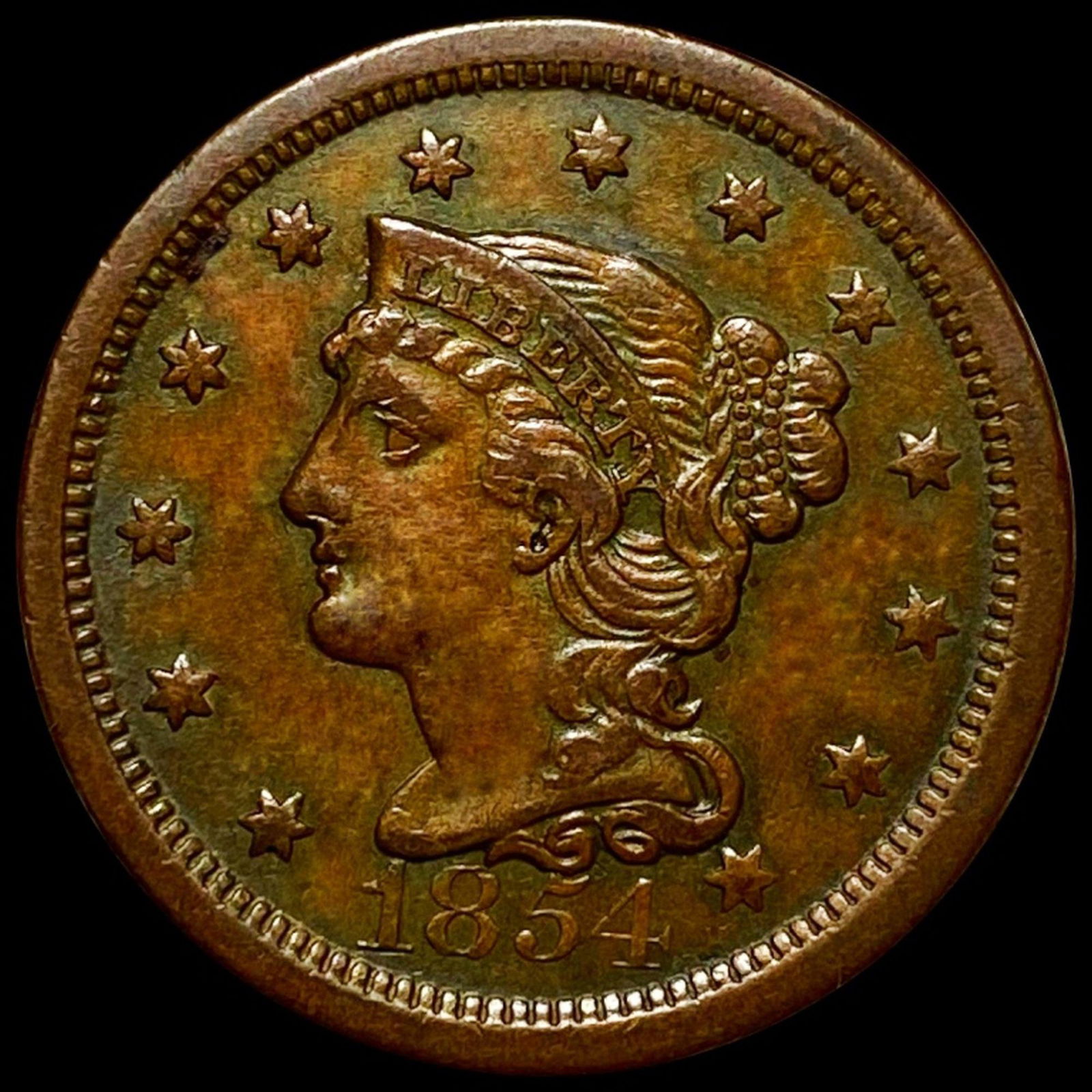 1854 Braided Hair Large Cent CLOSELY UNCIRCULATED (1 of 2)