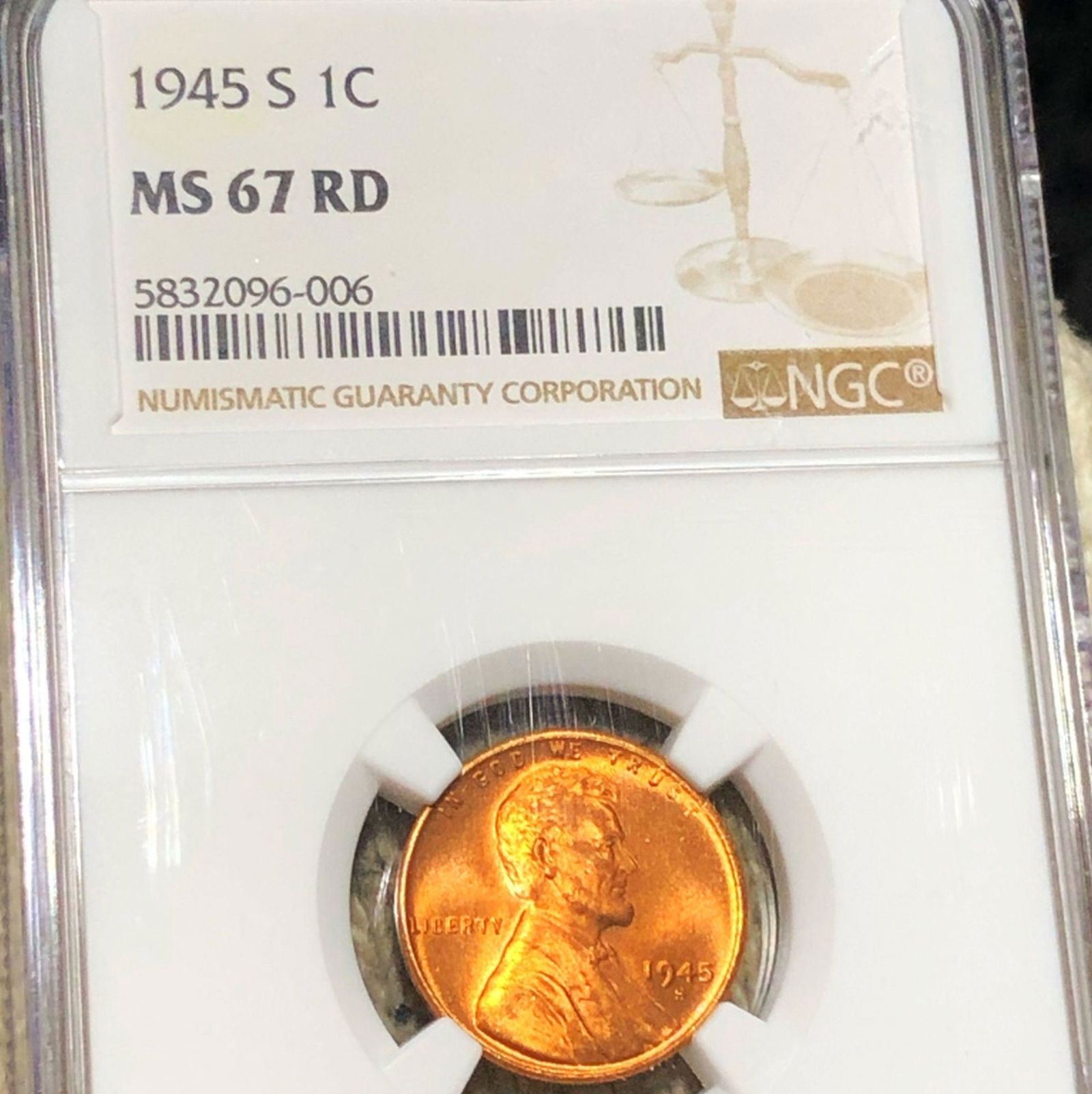 1945-S Lincoln Wheat Penny NGC - MS 67 RD (1 of 2)