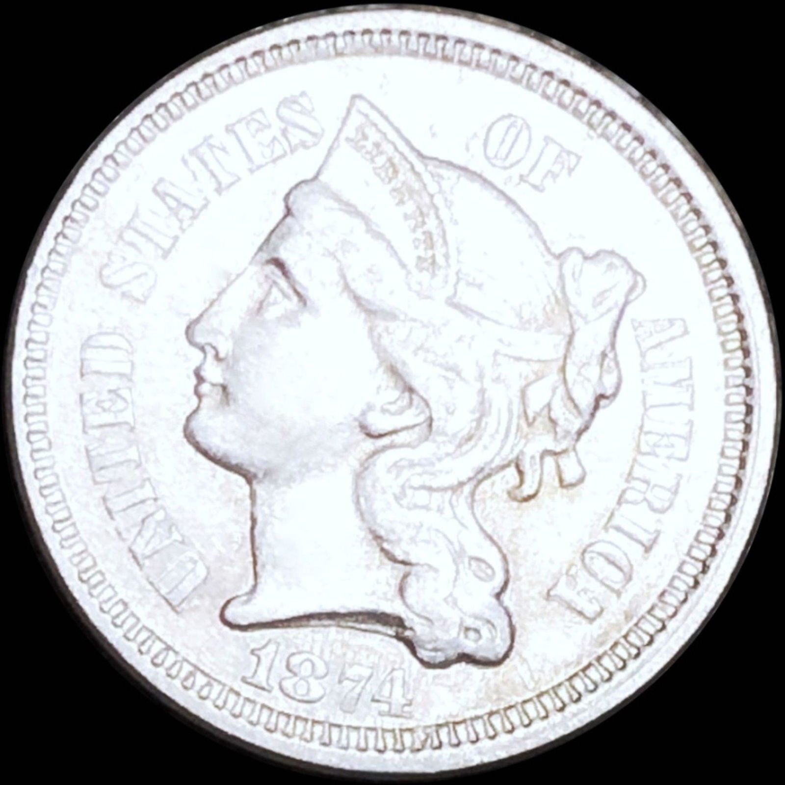1874 Three Cent Nickel AU+ (1 of 2)