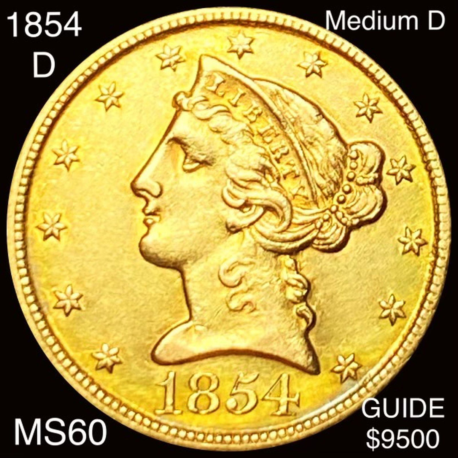 1854-D $5 Gold Half Eagle UNCIRCULATED MED D (1 of 2)