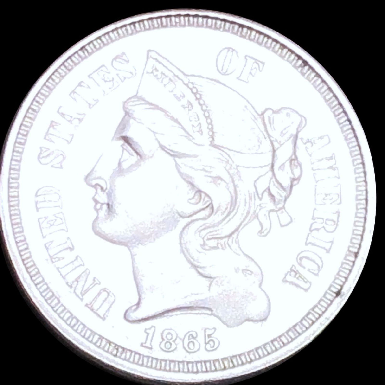 1865 Three Cent Nickel NEARLY UNCIRCULATED (1 of 2)