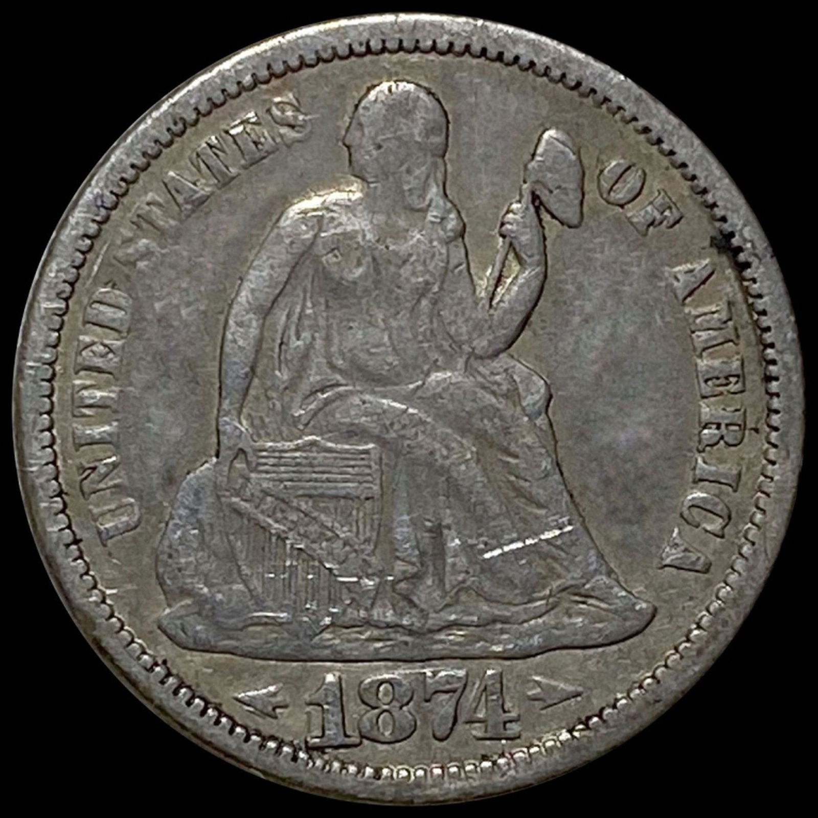 1874 Seated Liberty Dime NICELY CIRCULATED (1 of 2)