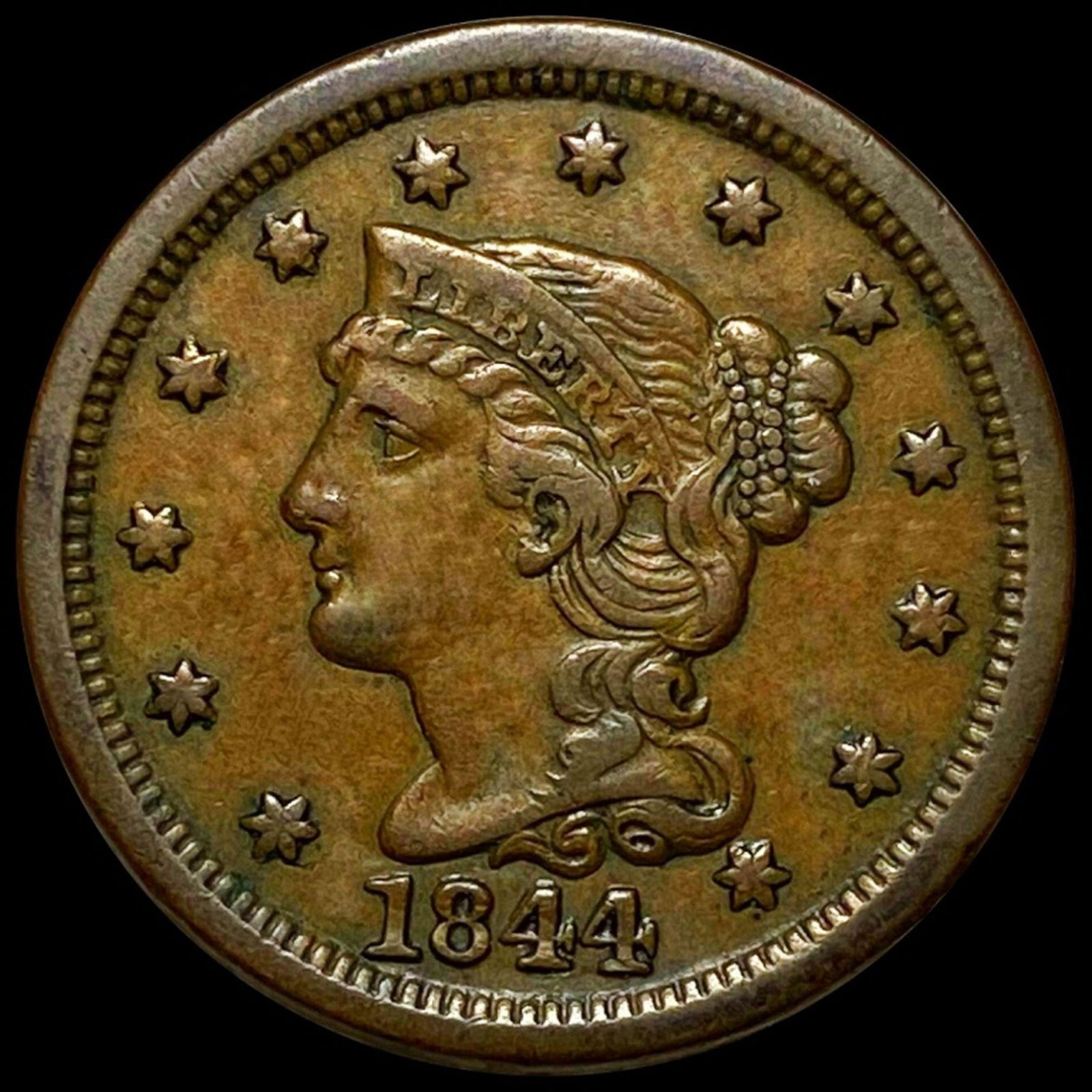 1844 Braided Hair Large Cent XF (1 of 2)