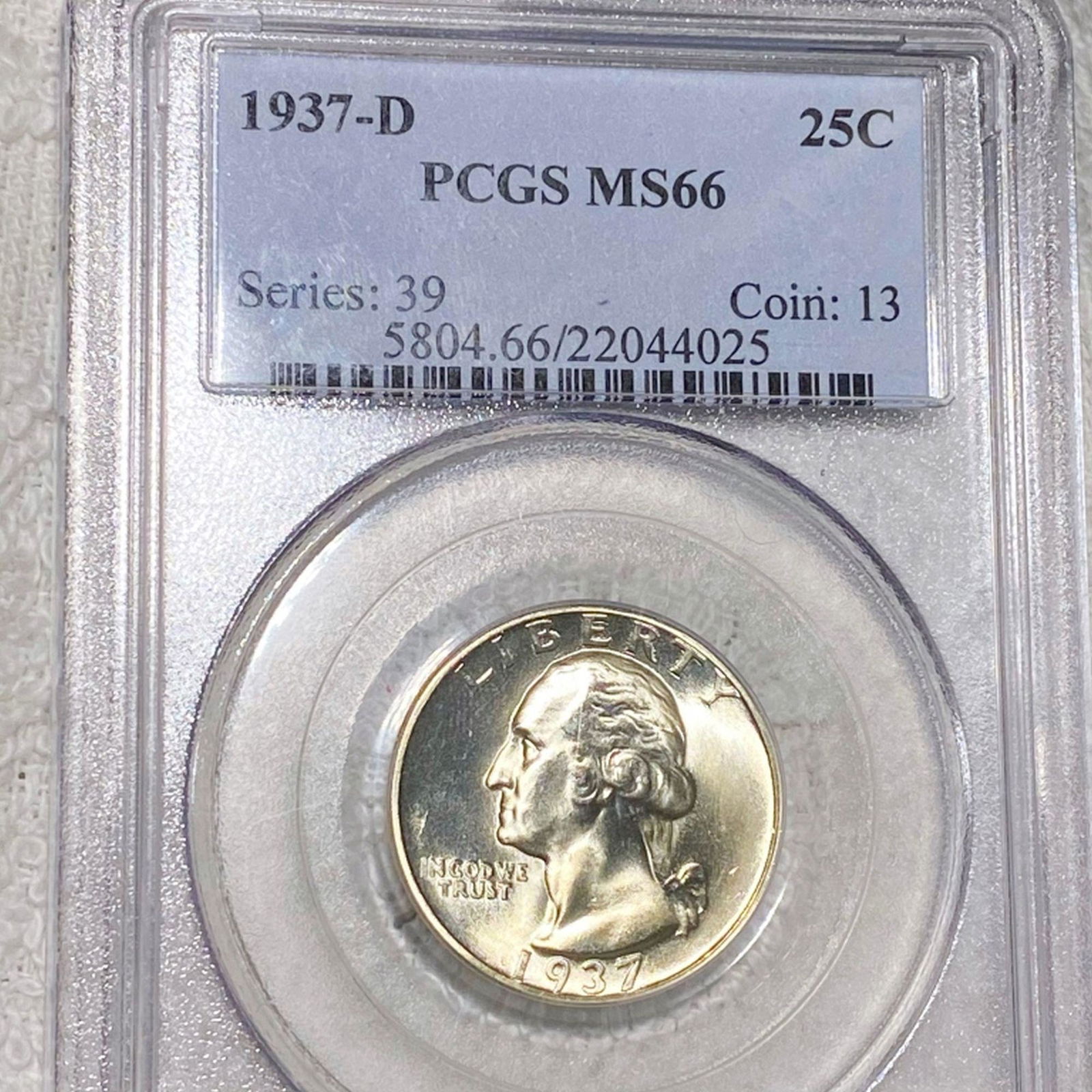 1937-D Washington Silver Quarter PCGS - MS66 (1 of 2)