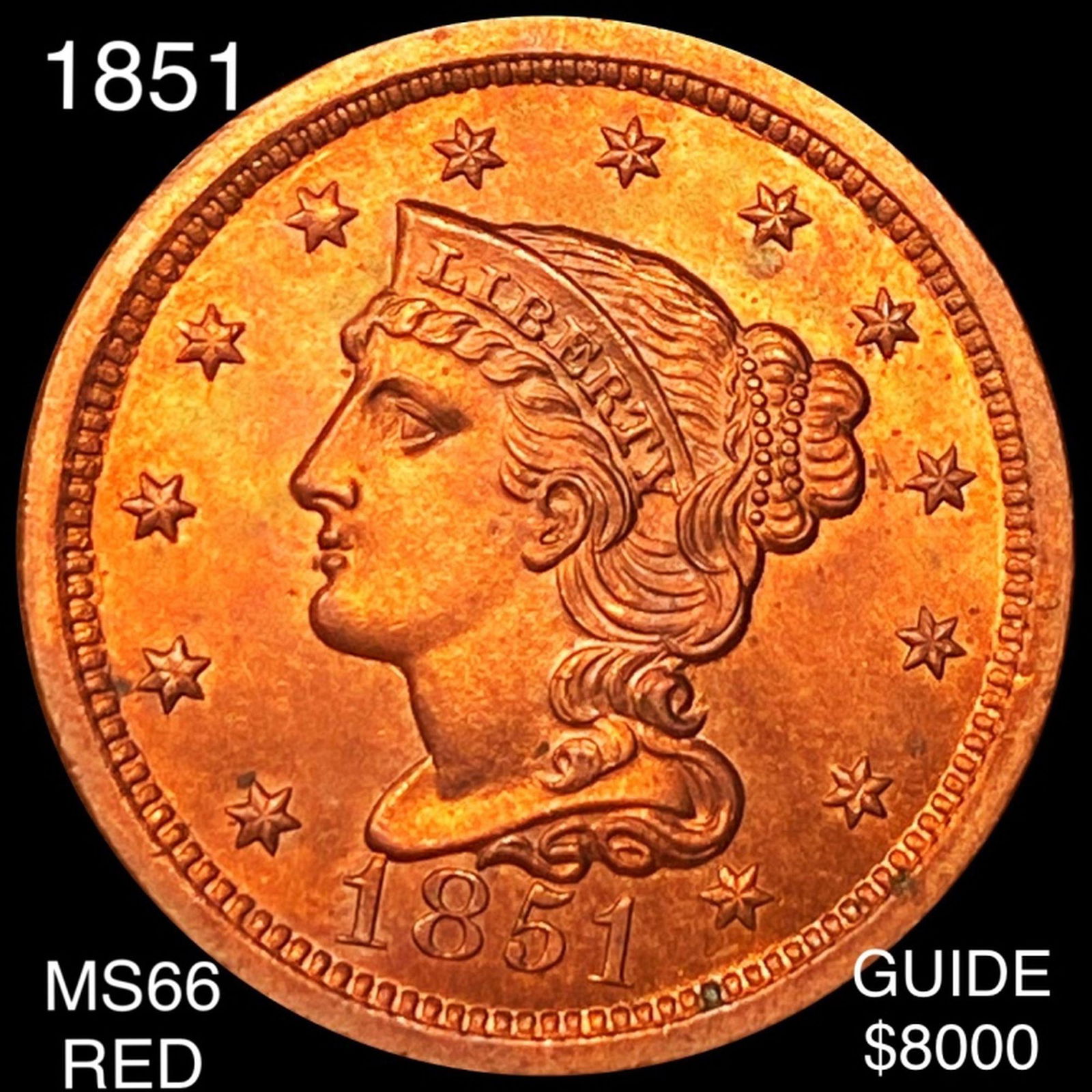 1851 Braided Hair Large Cent SUPERB GEM BU RED (1 of 2)