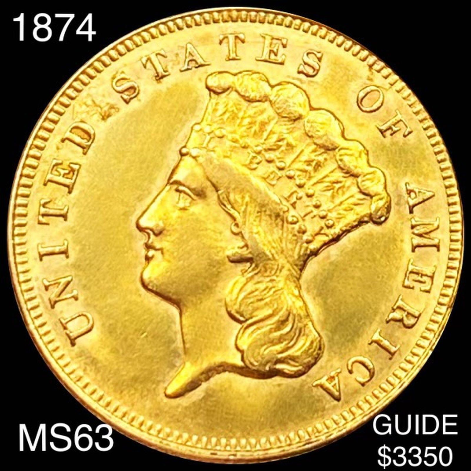 1874 $3 Gold Piece CHOICE BU (1 of 2)