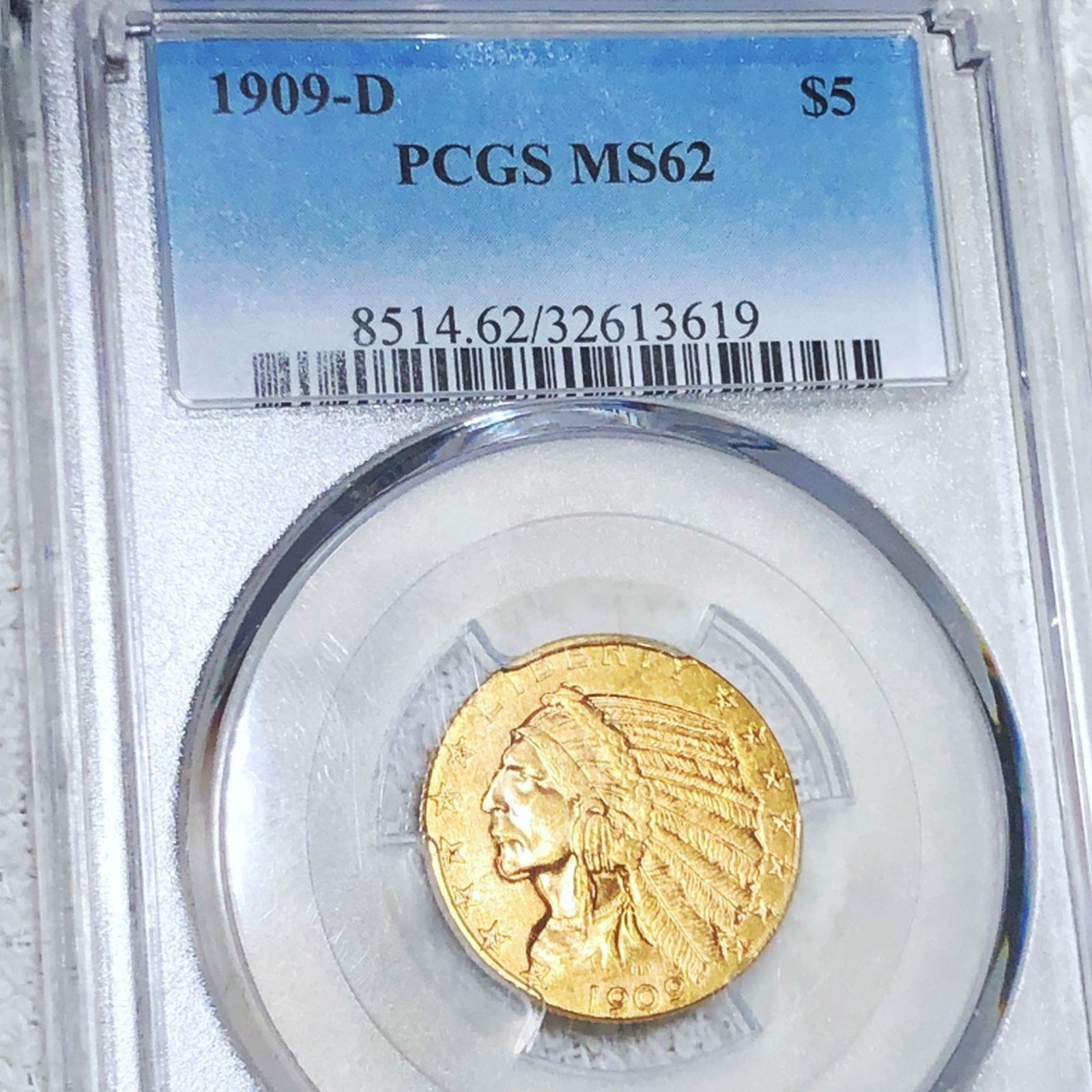 1909-D $5 Gold Half Eagle PCGS - MS62 (1 of 2)