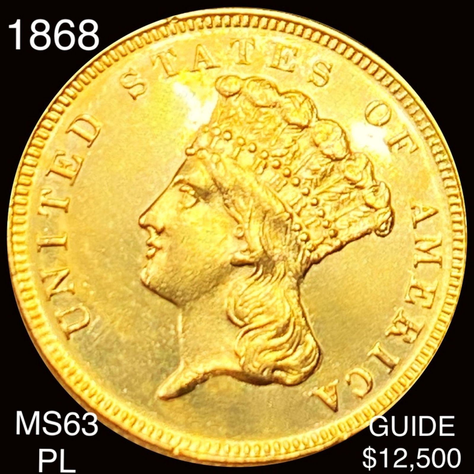 1868 $3 Gold Piece CHOICE BU PL (1 of 2)