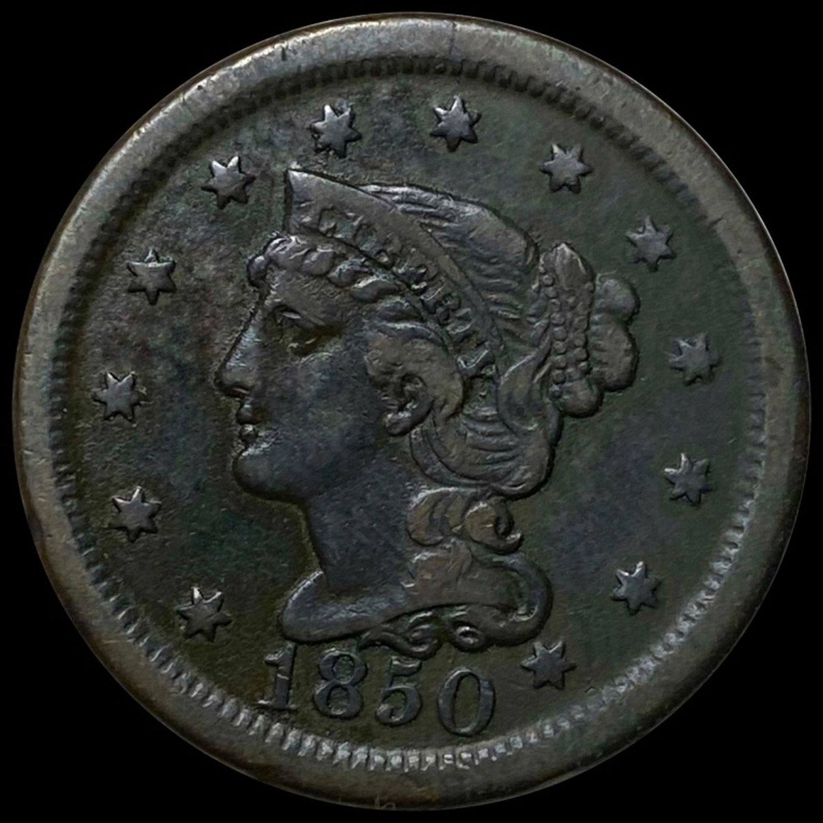 1850 Braided Hair Large Cent LIGHTLY CIRCULATED (1 of 2)