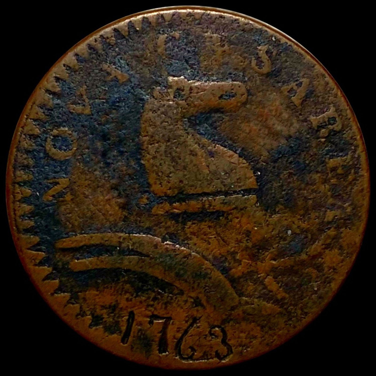 1763 New Jersey Colonial Copper Coin NICELY CIRC (1 of 2)