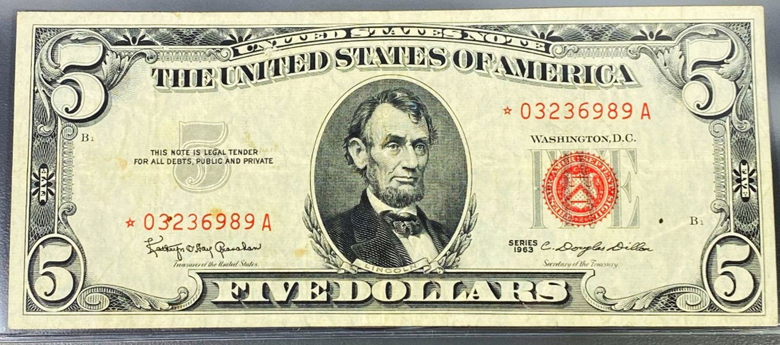 1963 $5 Red Seal Bill CLOSELY UNCIRCULATED (1 of 2)