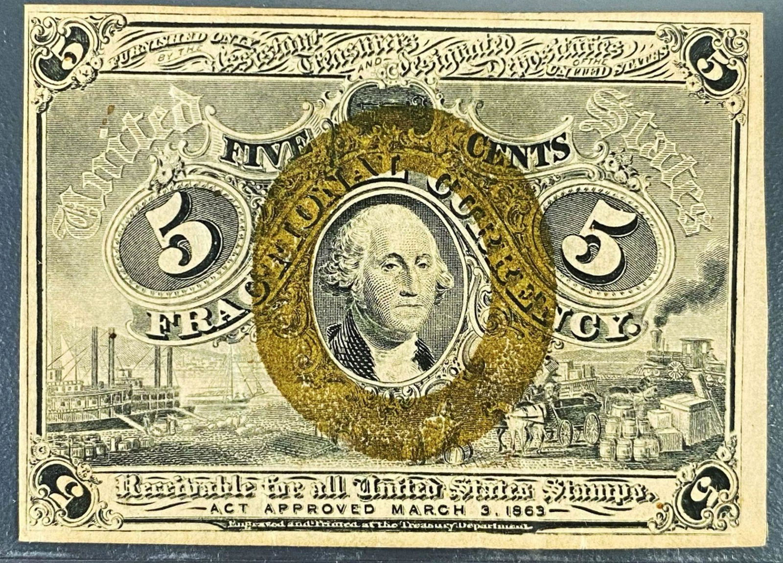 1863 US Fractional Currency 5 Cents Bill UNC (1 of 2)