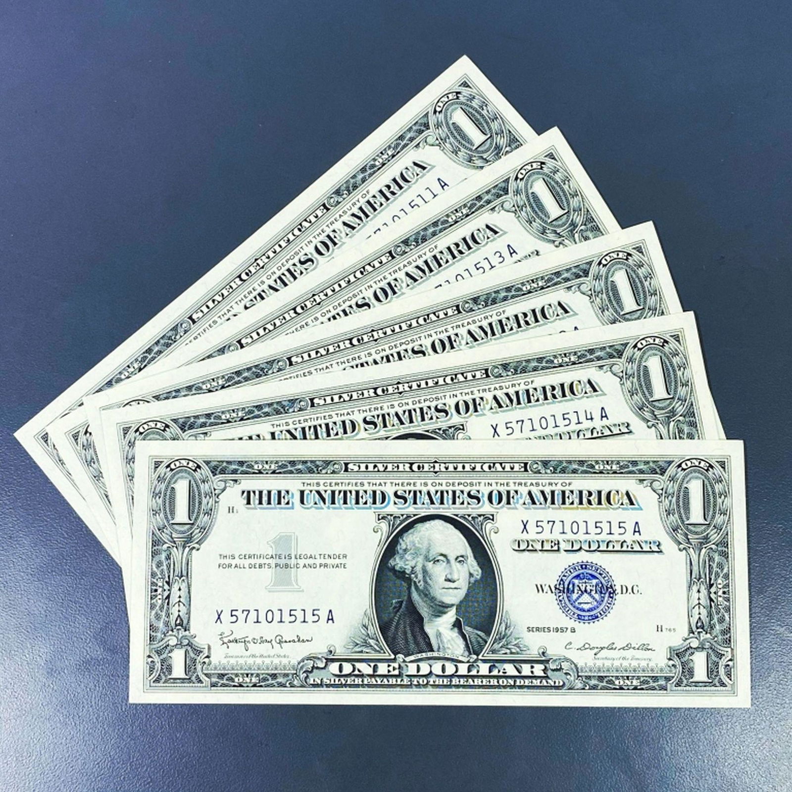 (5) 1957 $1 Blue Seal Bills UNCIRCULATED (1 of 2)