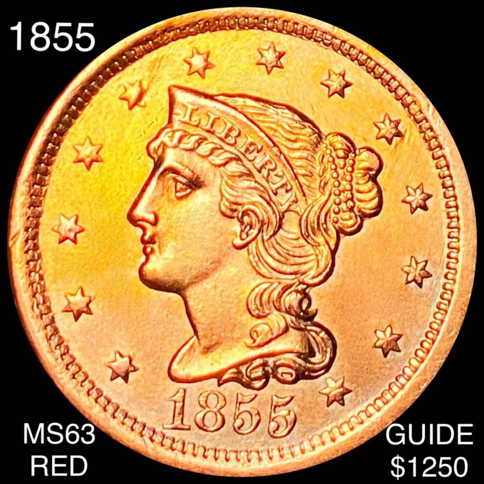 1855 Braided Hair Large Cent CHOICE BU RED (1 of 2)