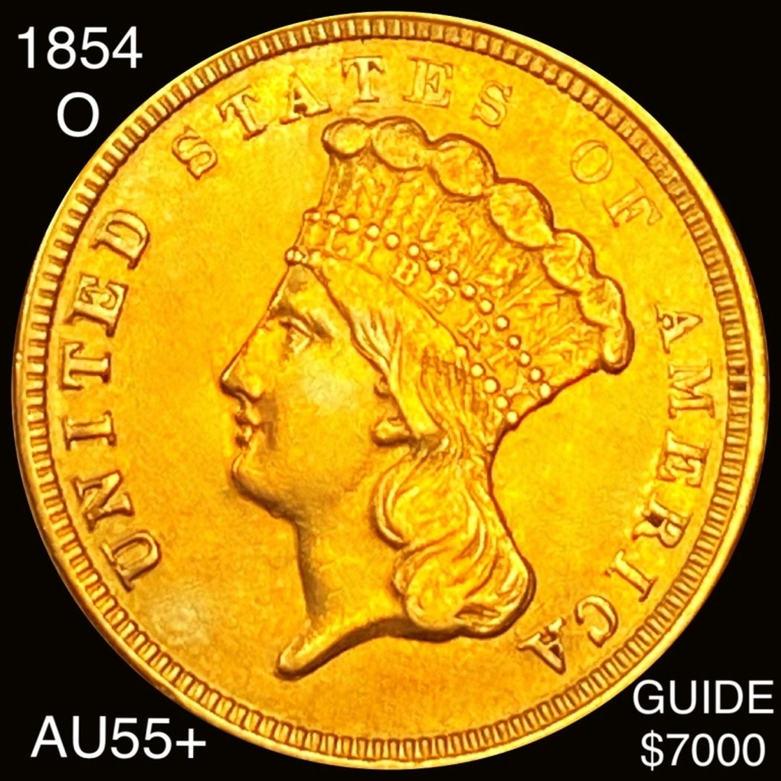 1854-O $3 Gold Piece CHOICE AU (1 of 2)