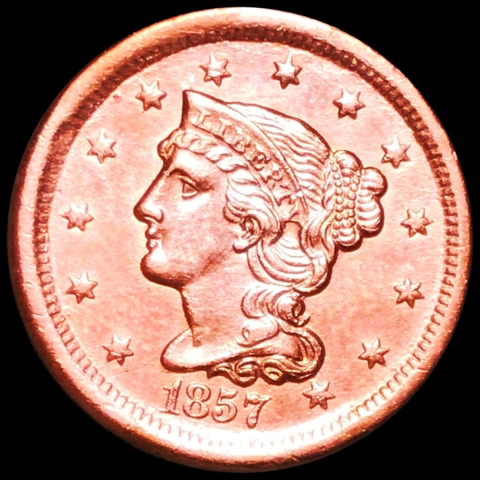 1857 Braided Hair Large Cent UNCIRCULATED RED (1 of 2)