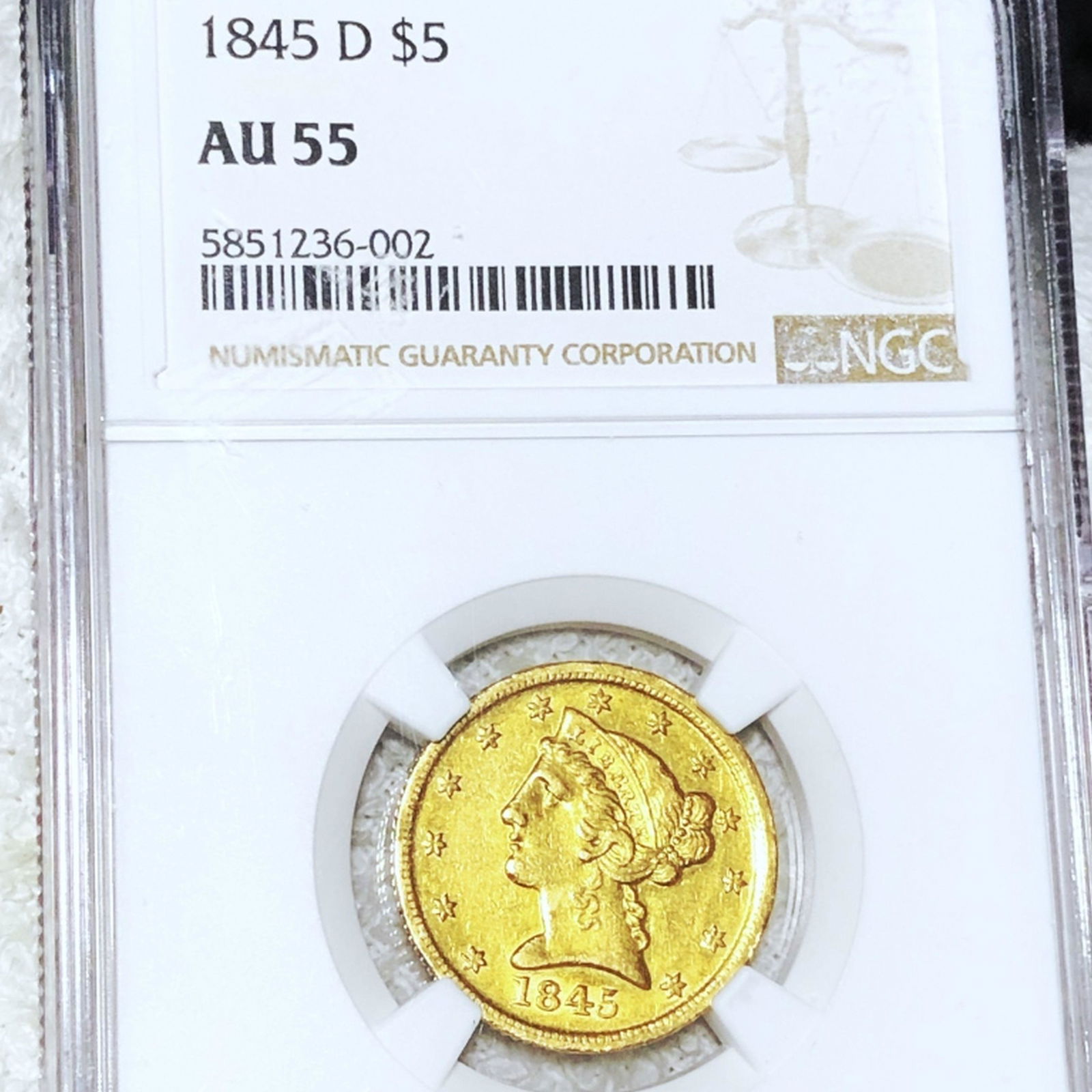 1845-D $5 Gold Half Eagle NGC - AU55 (1 of 2)