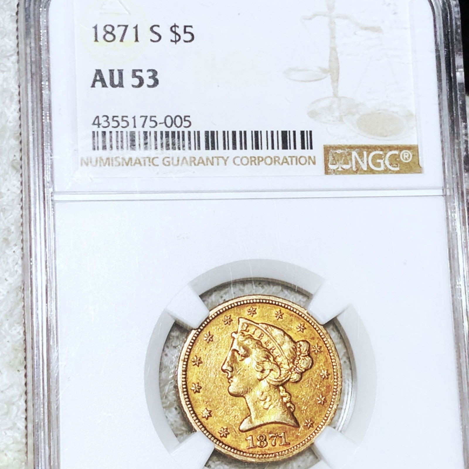 1871-S $5 Gold Half Eagle NGC - AU53 (1 of 2)