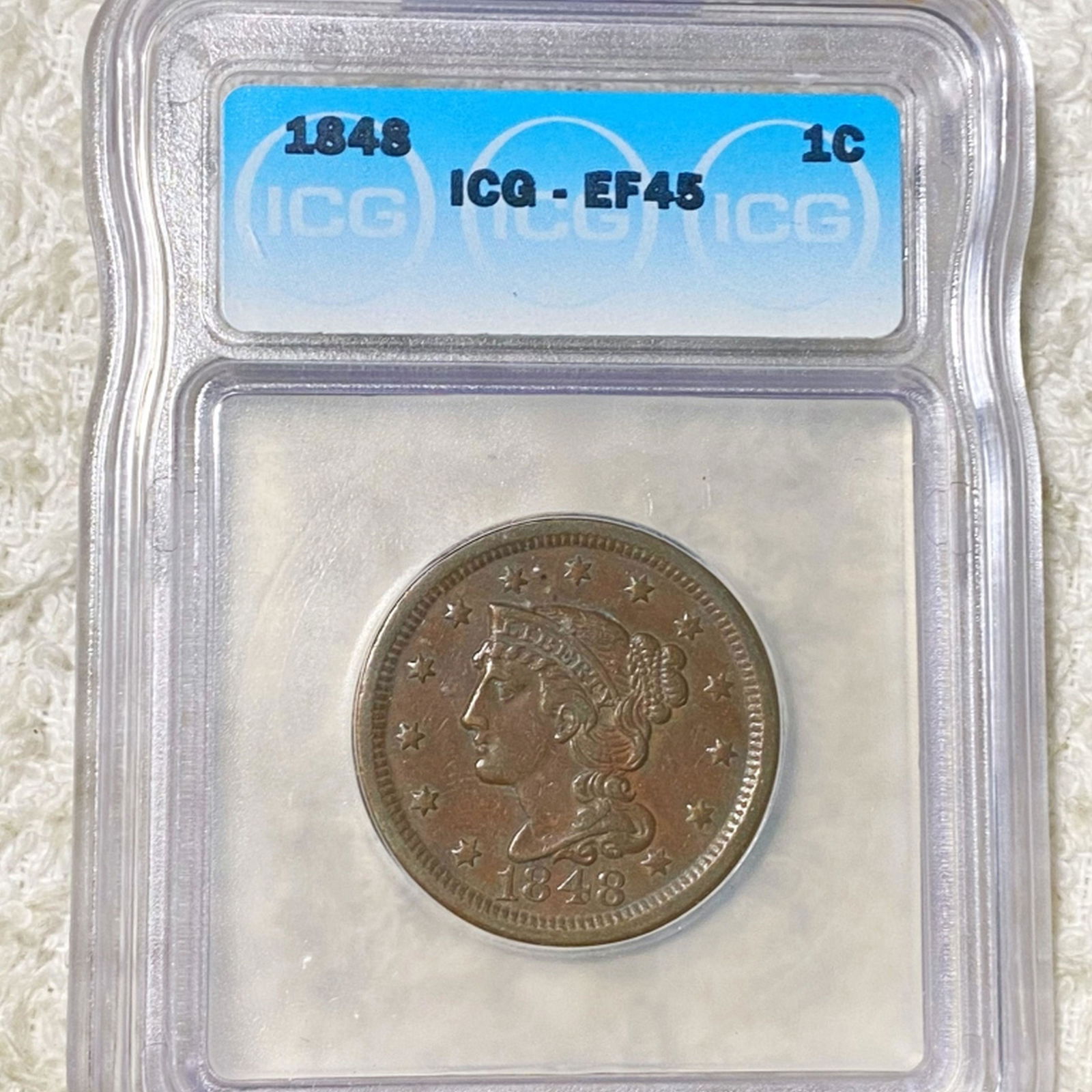 1848 Braided Hair Large Cent ICG - EF45 (1 of 2)