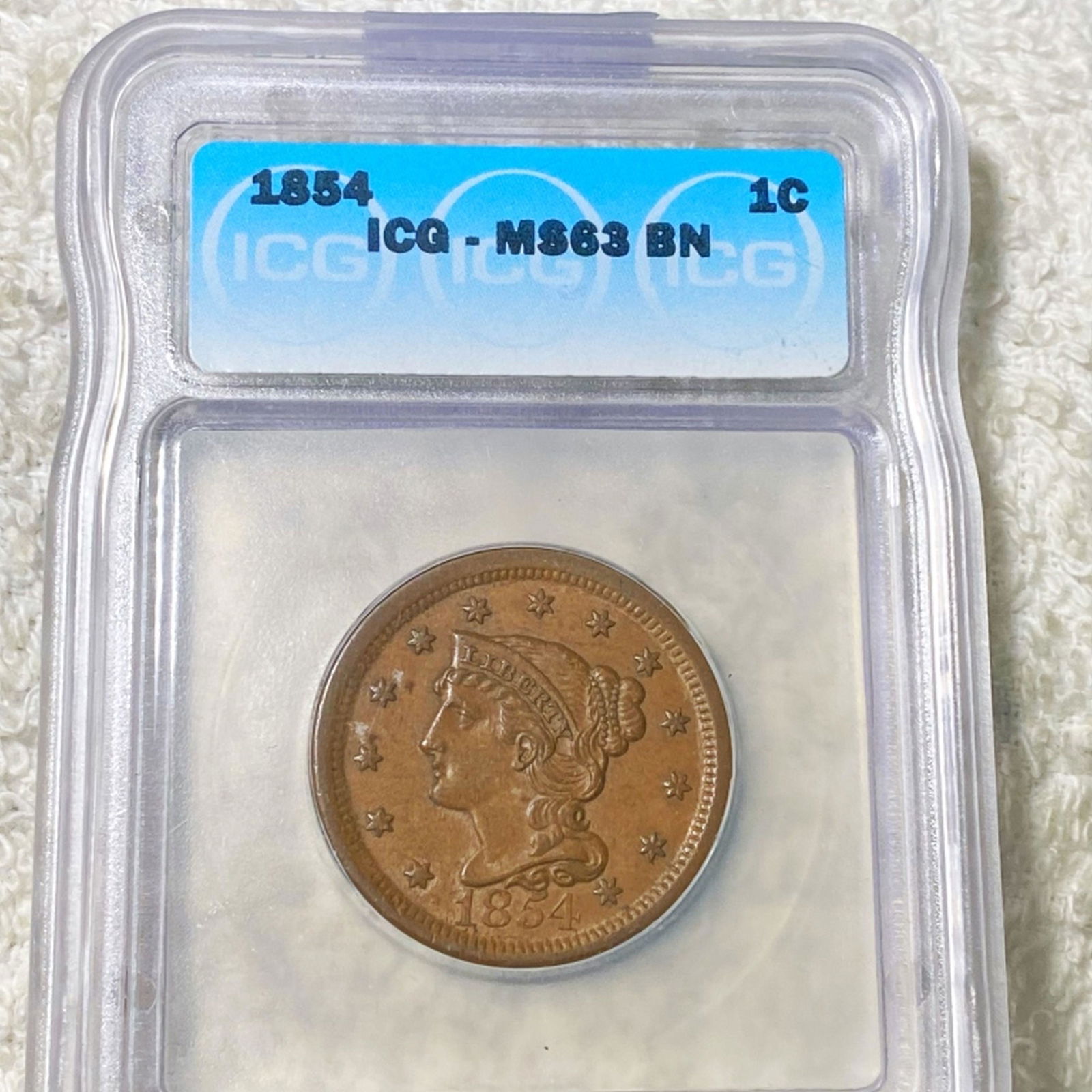 1854 Braided Hair Large Cent ICG - MS 63 BN (1 of 2)