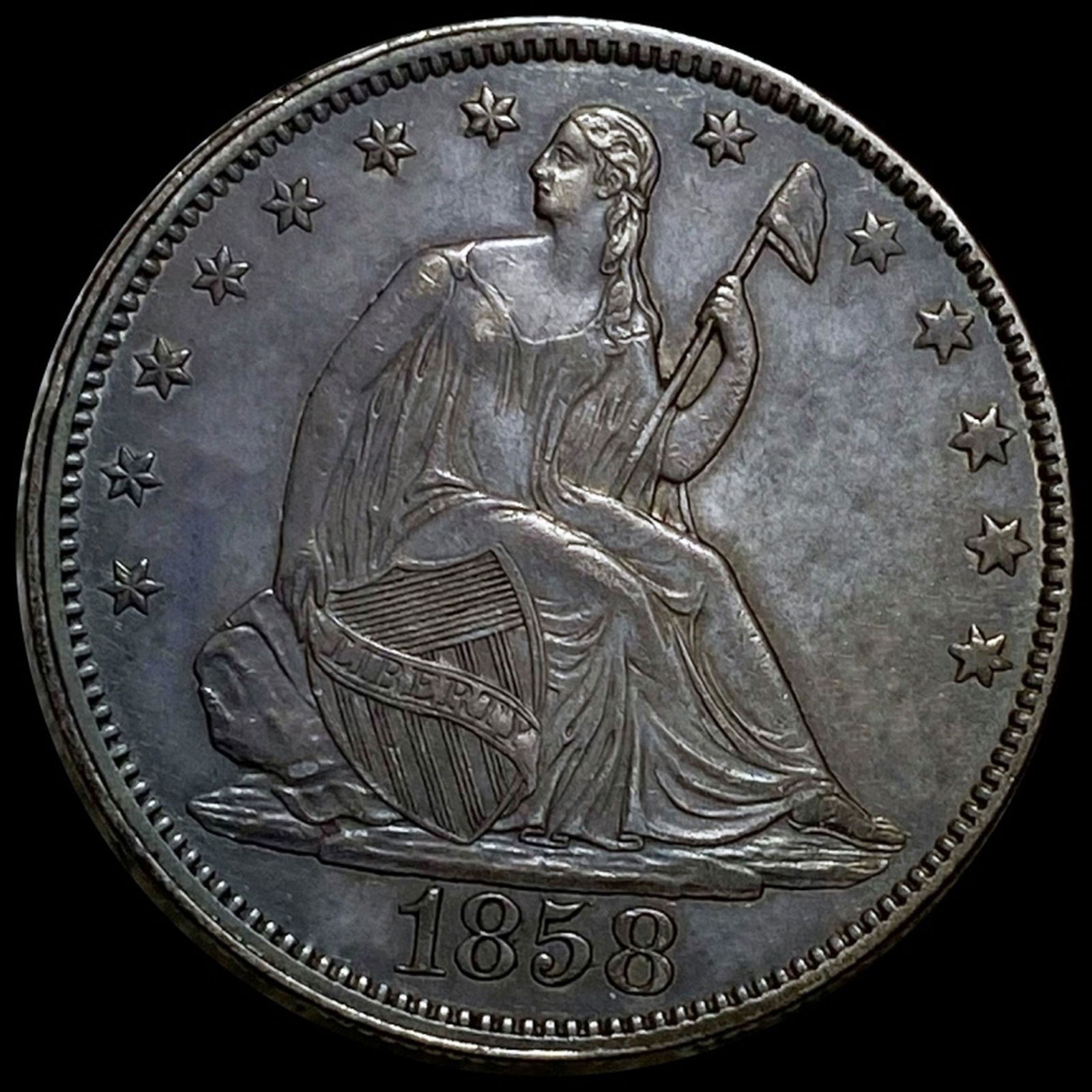 1858 Seated Liberty Half Dollar CLOSELY UNC (1 of 2)