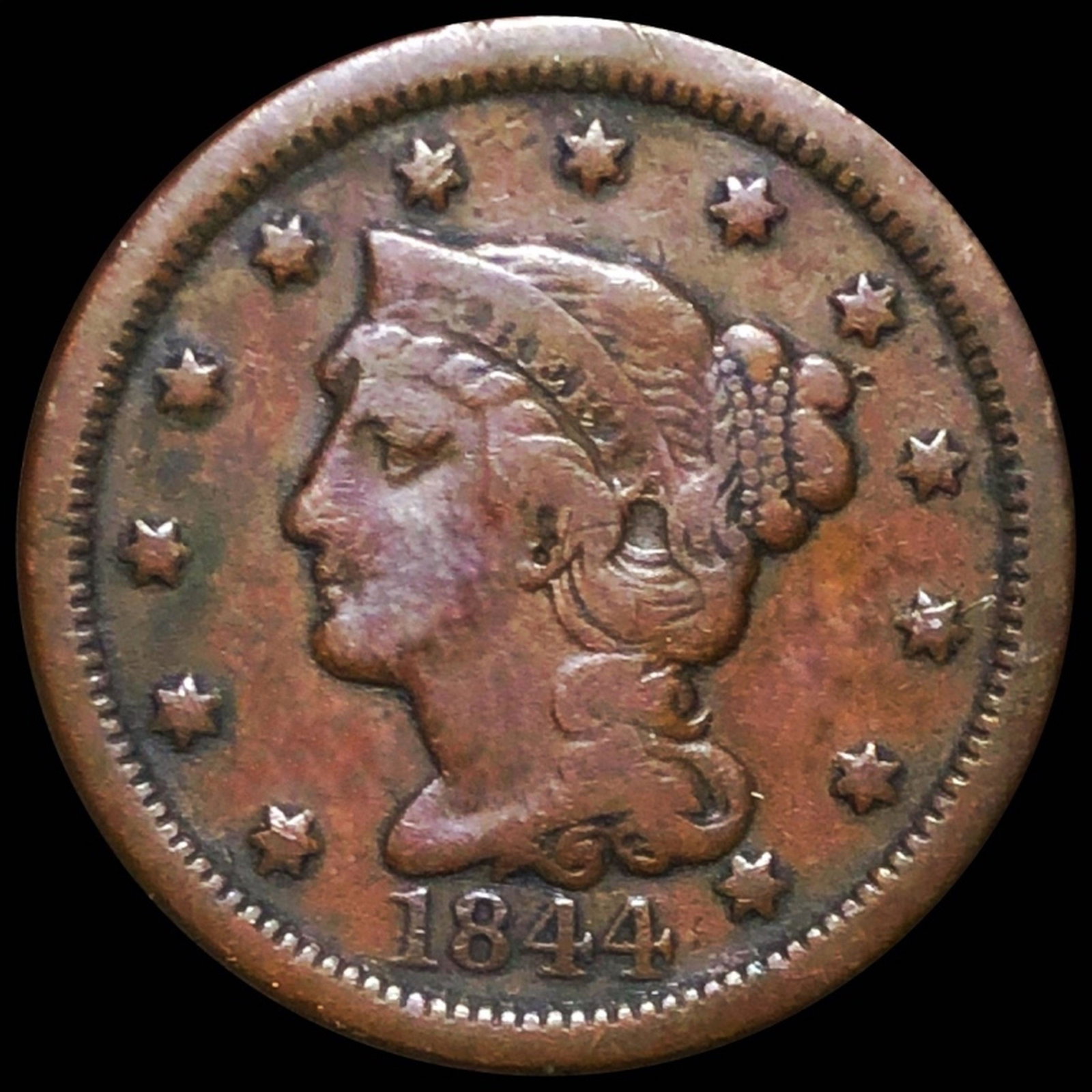 1844 Braided Hair Large Cent NICELY CIRCULATED (1 of 2)