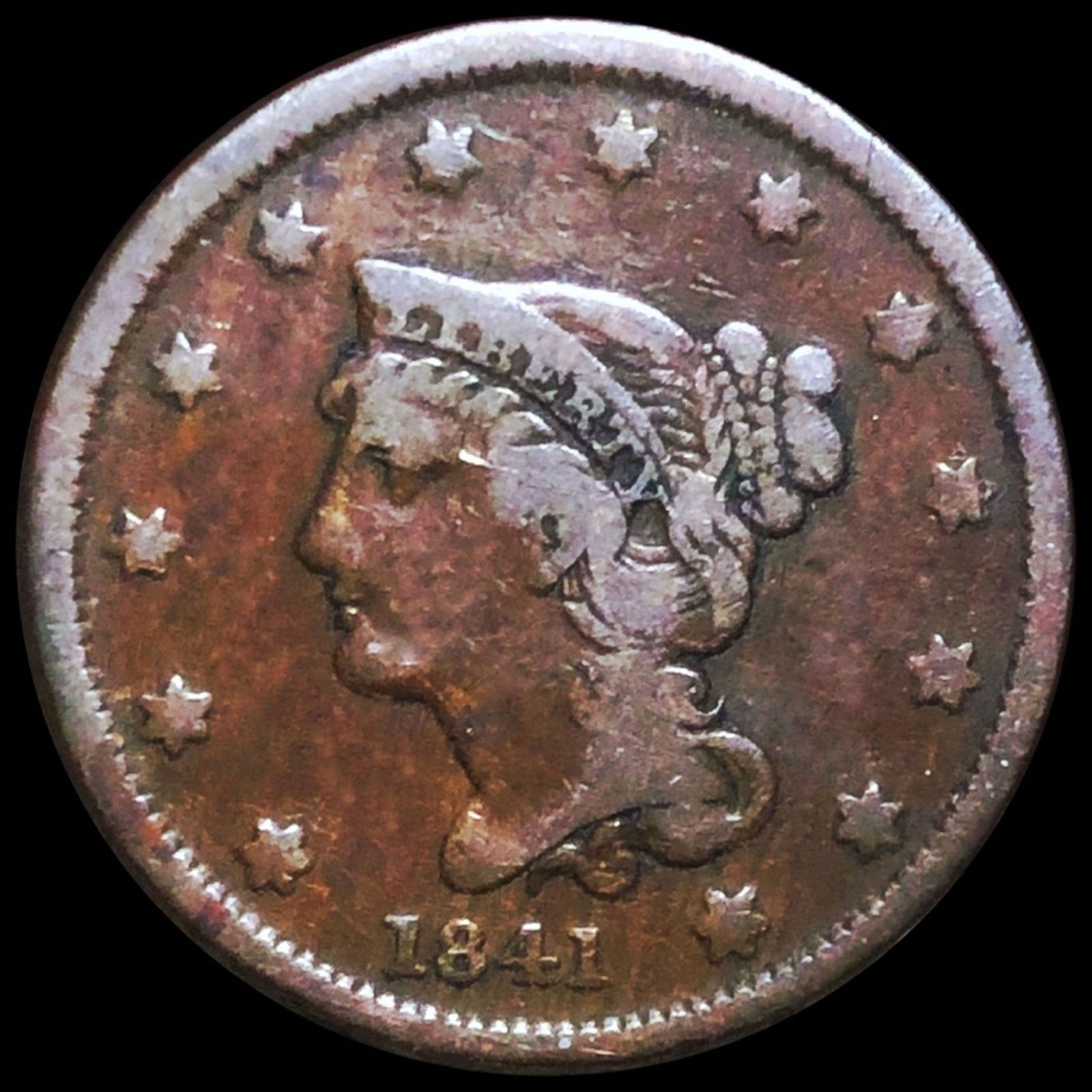 1841 Braided Hair Large Cent NICELY CIRCULATED (1 of 2)