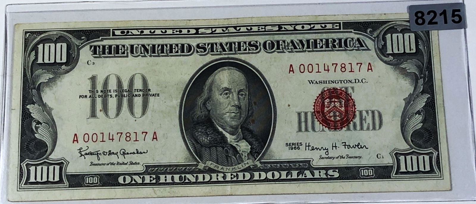 1966 $100 US Red Seal Bill UNCIRCULATED (1 of 2)