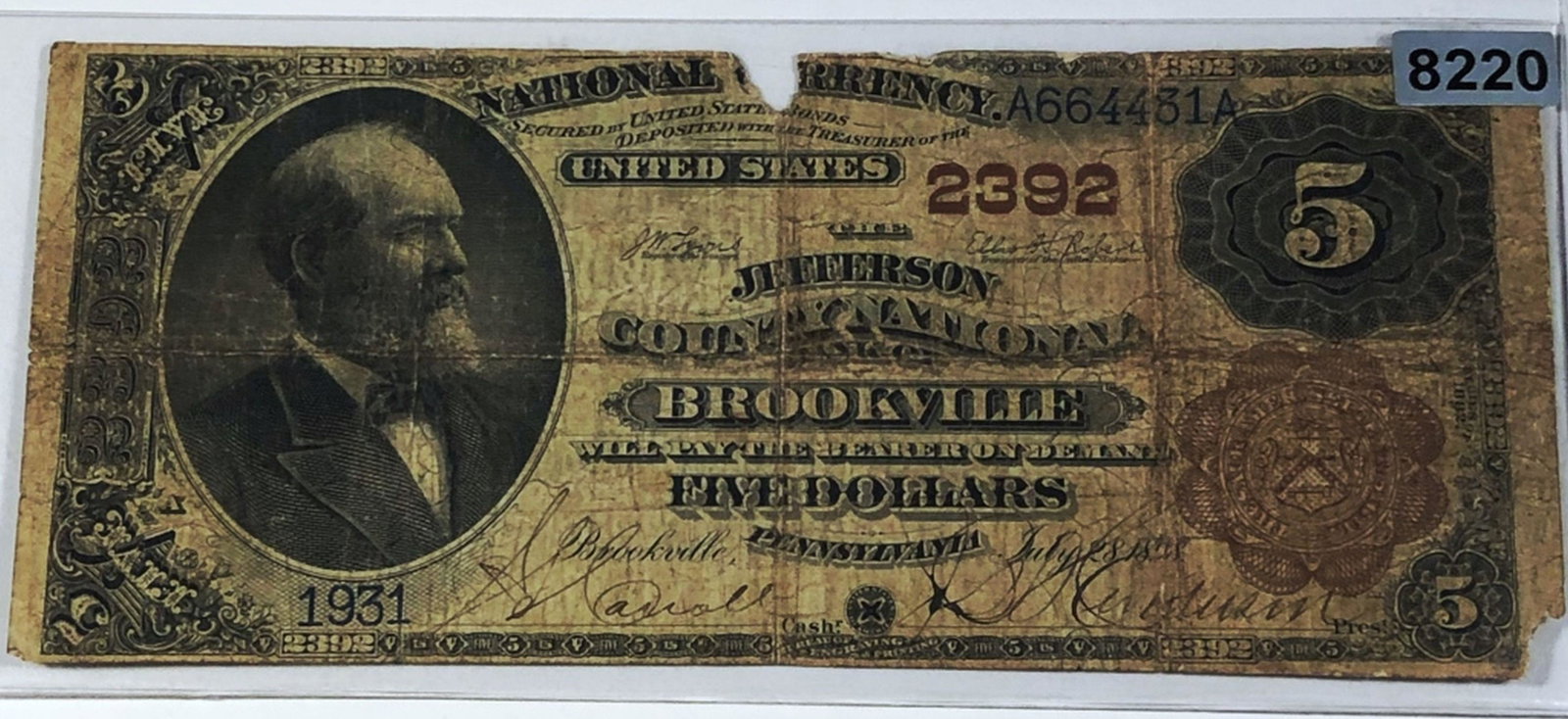 1865 $5 National Bank Of Brookville Bill NICE CIRC: 1865 $5 National Bank Of Brookville Bill NICE CIRC