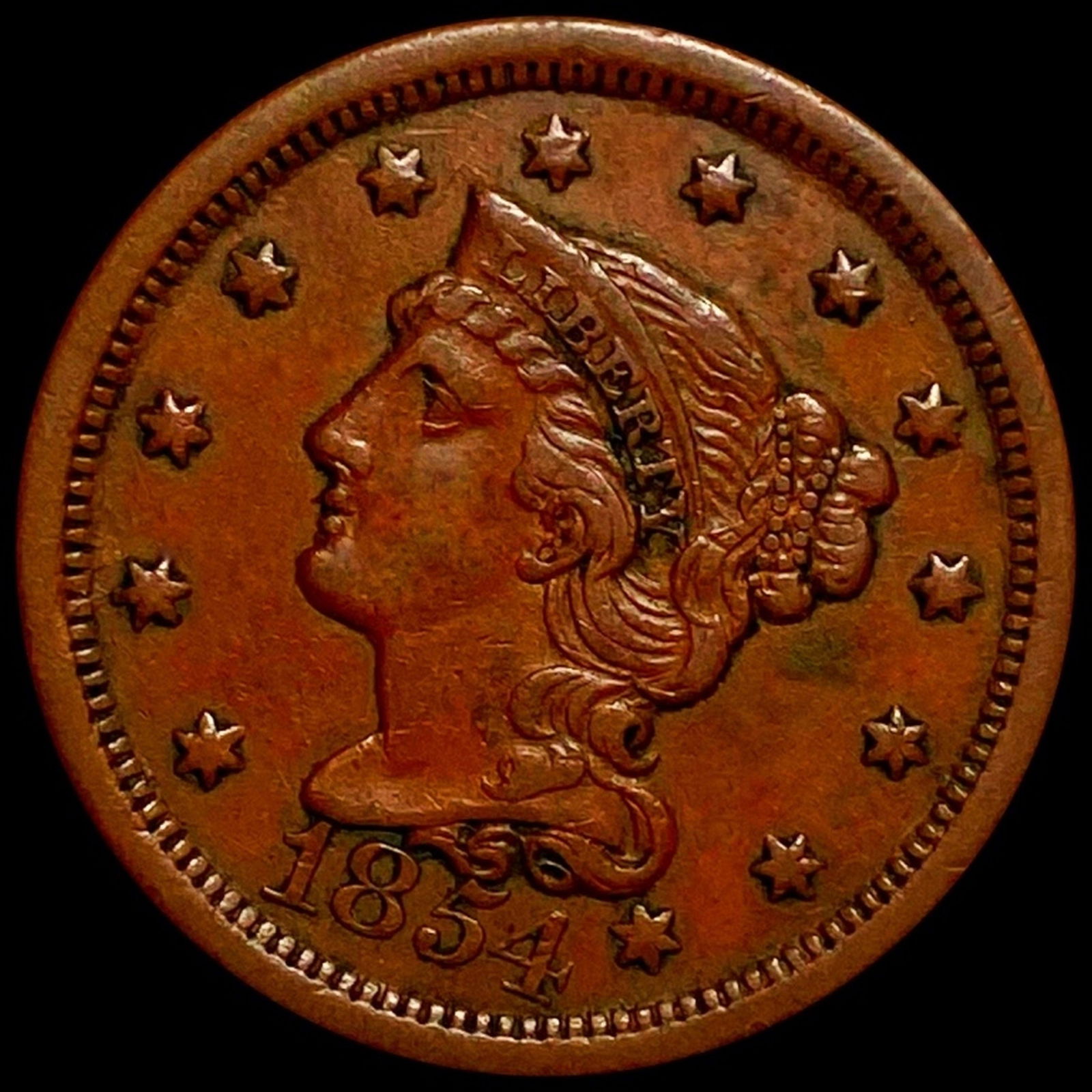 1854 Braided Hair Large Cent XF (1 of 2)