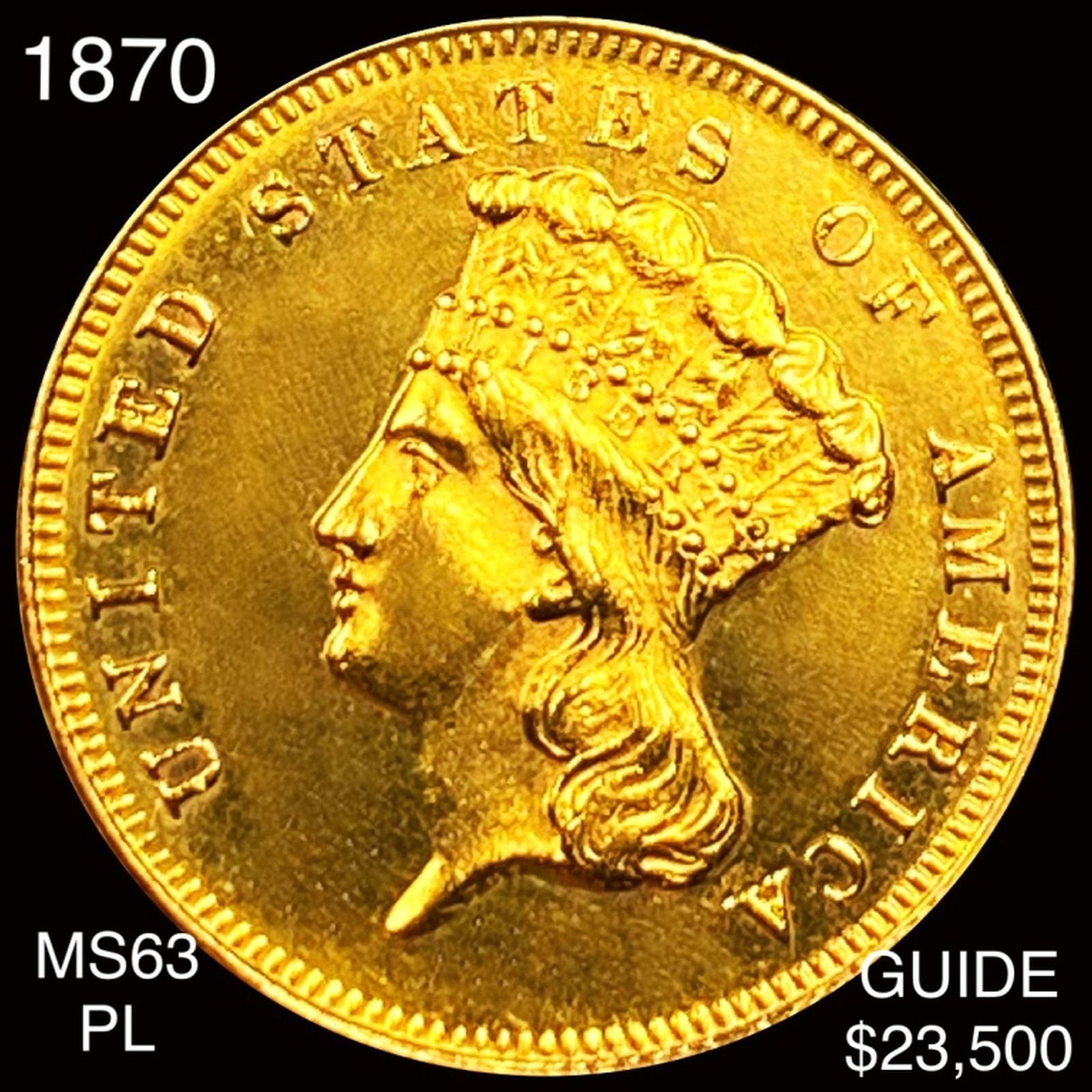 1870 $3 Gold Piece CHOICE BU PL (1 of 2)