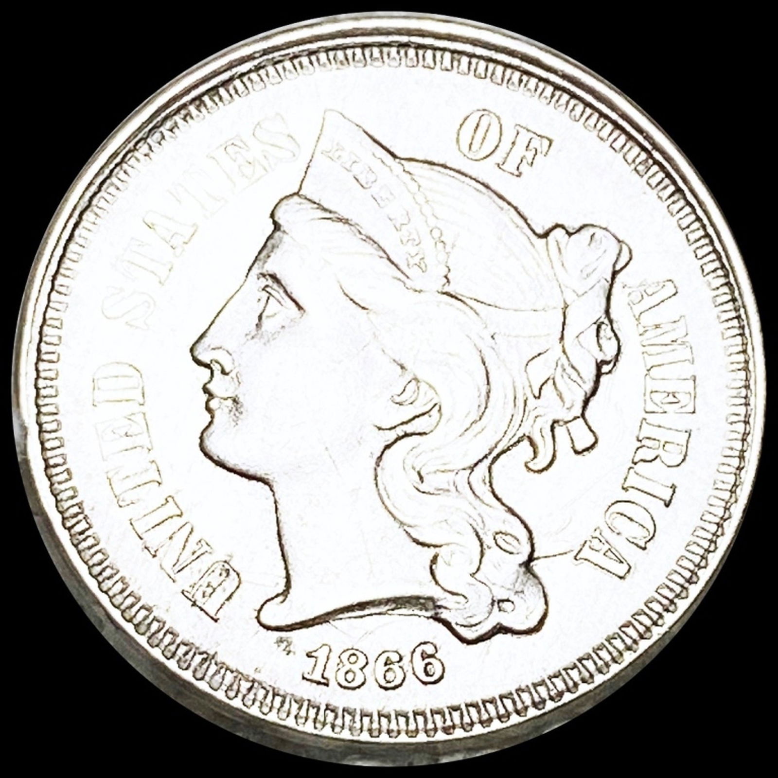 1866 Three Cent Nickel NEARLY UNCIRCULATED (1 of 2)