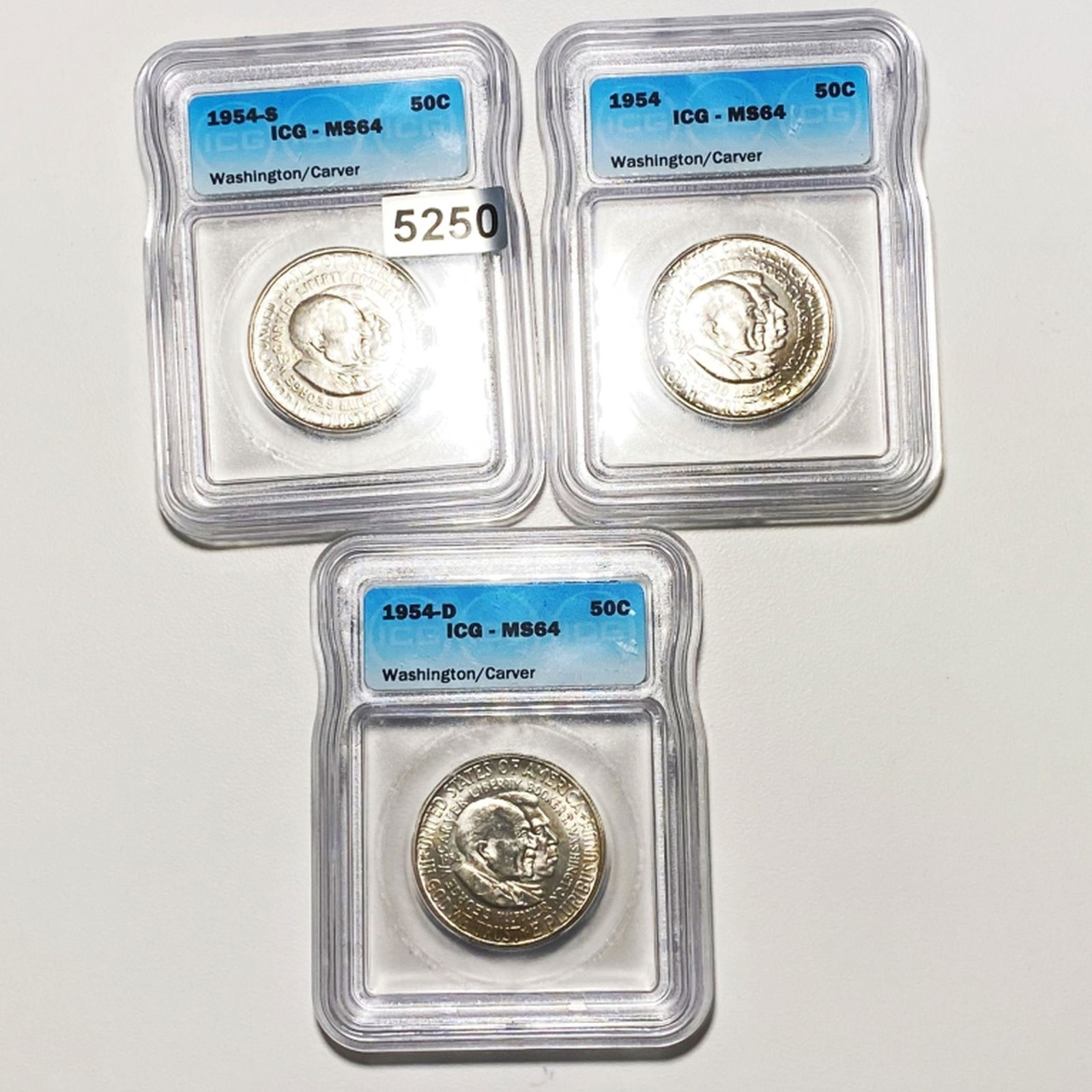 1954-P/D/S Wash/Carver Half Dollar ICG - MS64 (1 of 2)