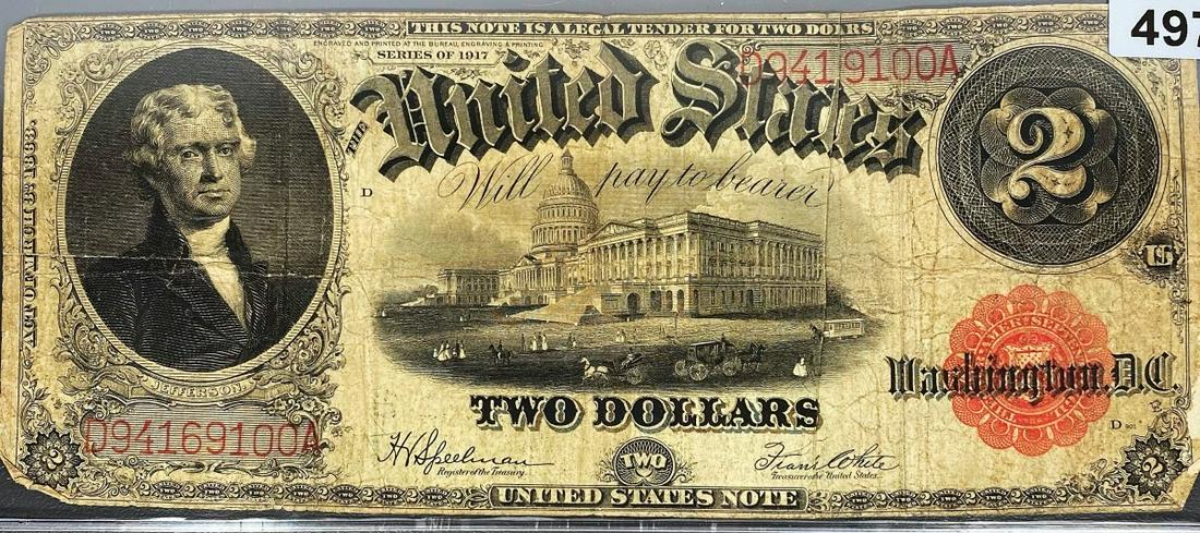 1917 $2 United States Bill ABOUT UNCIRCULATED (1 of 2)