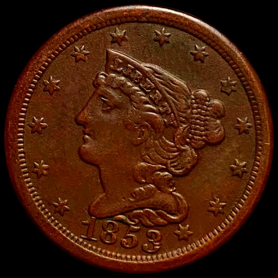 1853 Braided Hair Large Cent CLOSELY UNCIRCULATED (1 of 2)