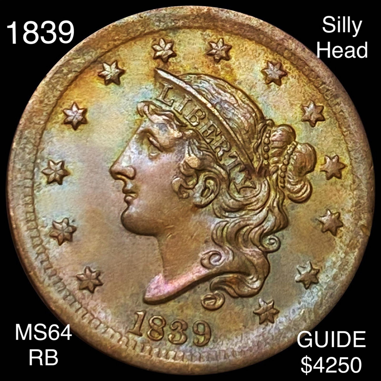 1839 Coronet Head Large Cent CHOICE BU RB SILLY HD (1 of 2)