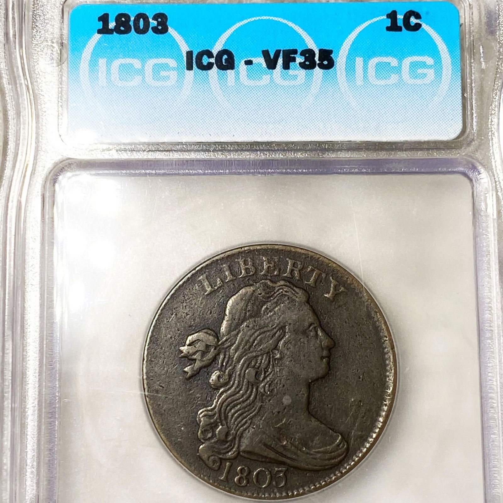 1803 Draped Bust Large Cent ICG - VF35 (1 of 2)