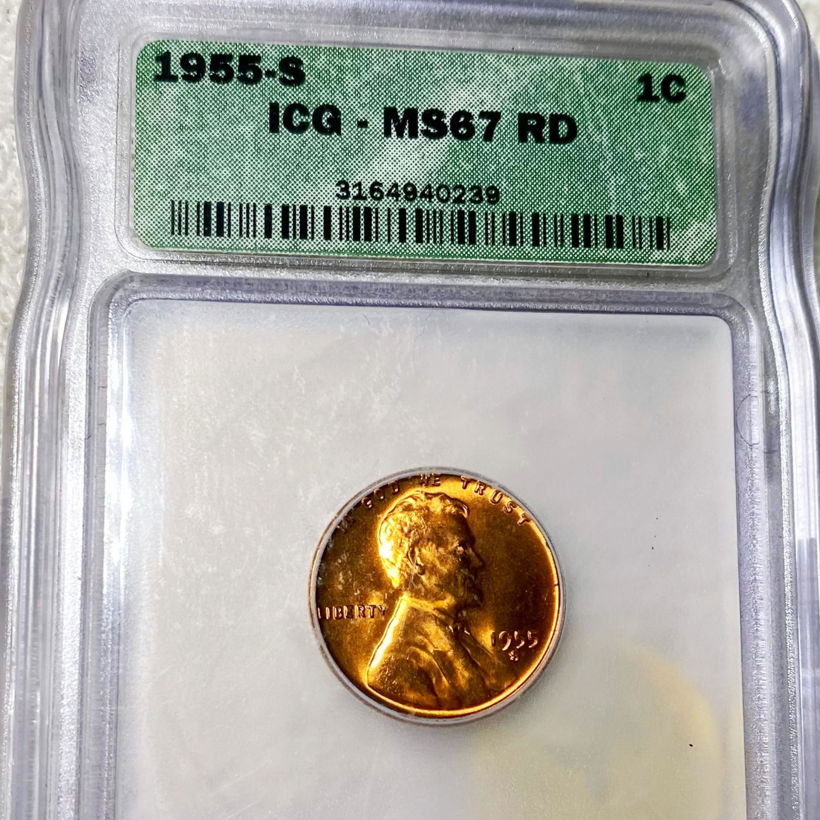 1955-S Lincoln Wheat Penny ICG - MS 67 RD (1 of 2)