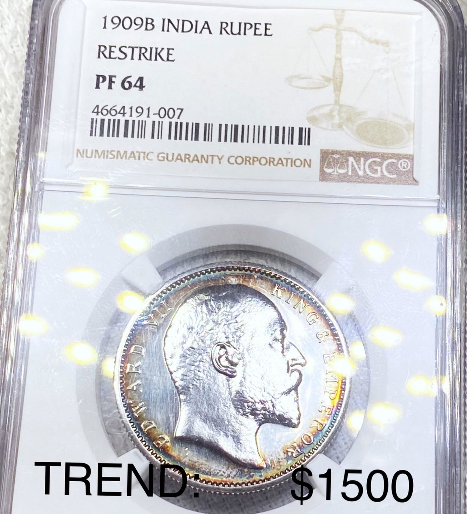 1909B India Rupee Silver Restrike NGC - PF64 (1 of 2)