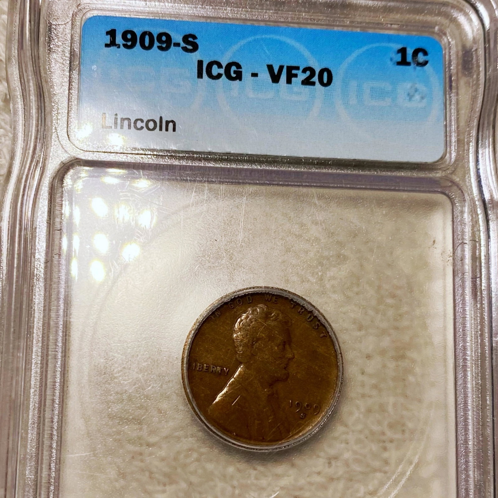 1909-S Indian Head Penny ICG - VF20: 1909-S Indian Head Penny ICG - VF20