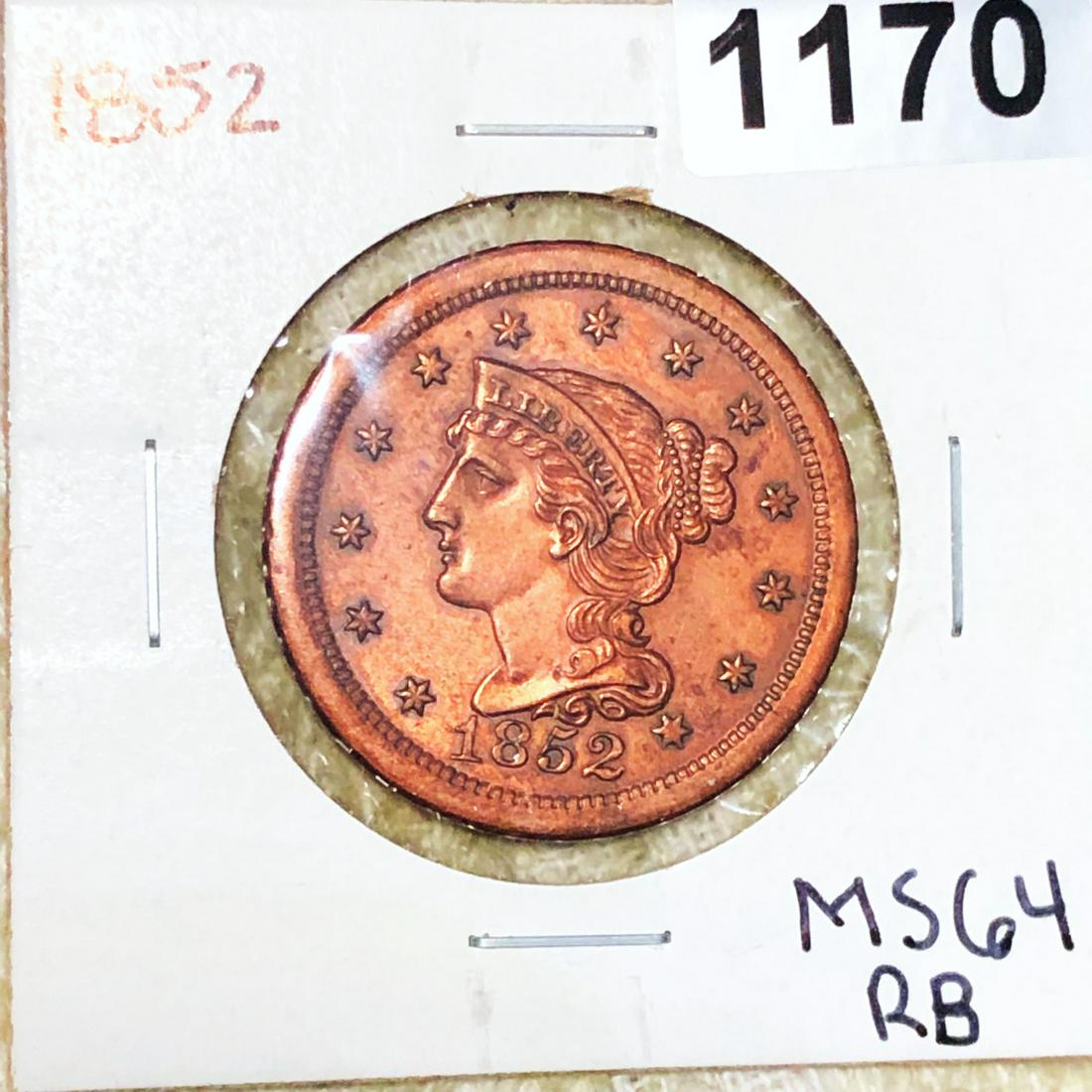 1852 Coronet Head Large Cent UNCIRCULATED RB (1 of 2)