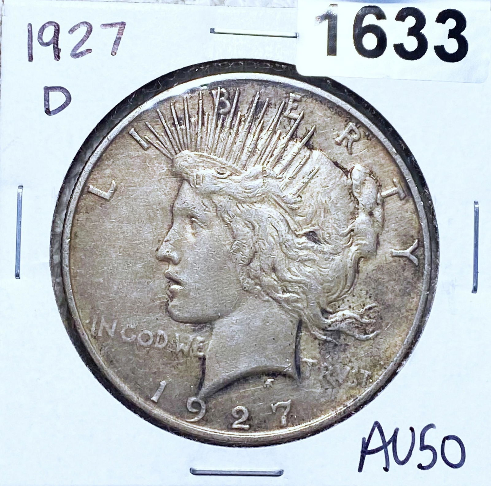 1927-D Silver Peace Dollar ABOUT UNC (1 of 2)