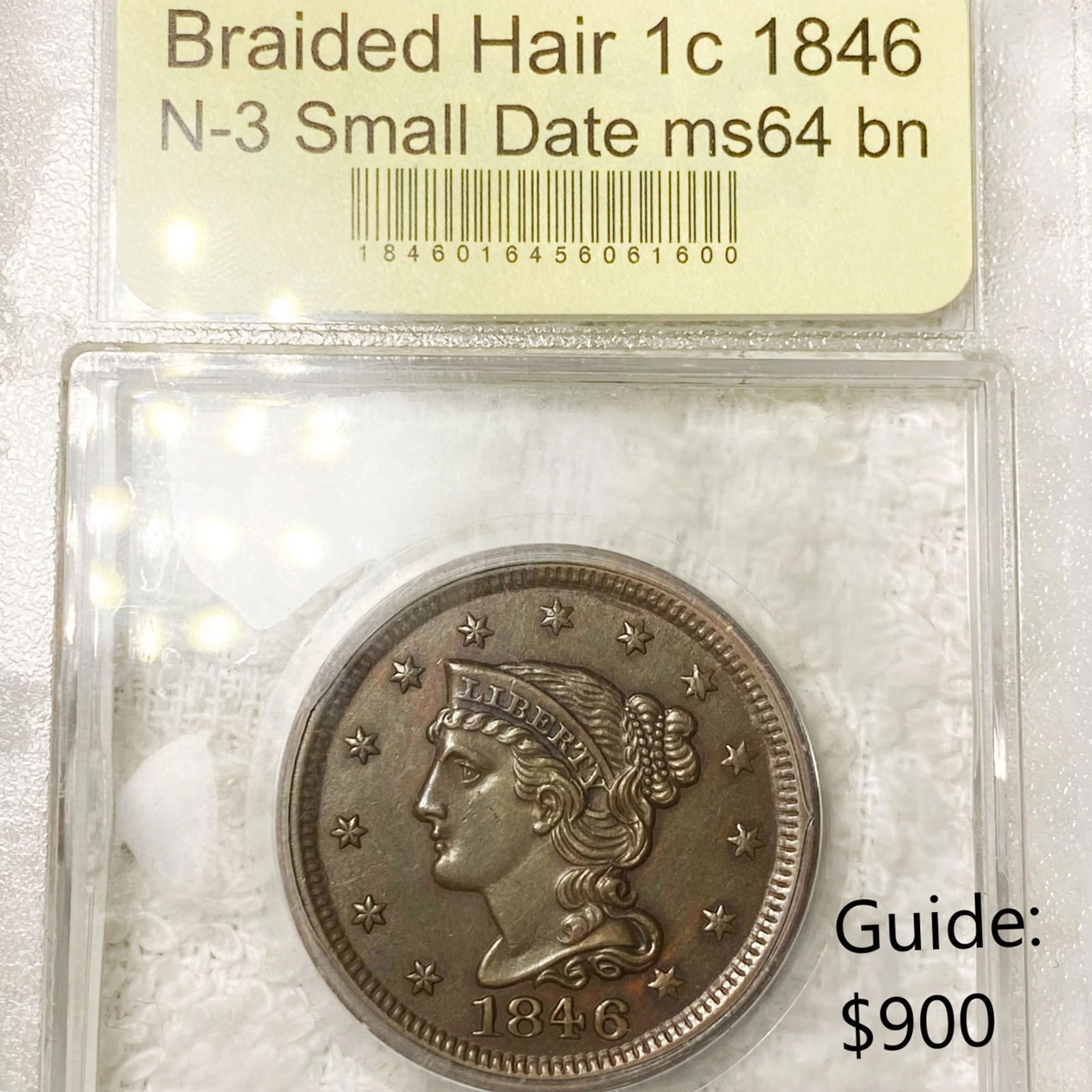 1846 Braided Hair Large Cent USCG-MS 64 BN N-3 SD (1 of 2)