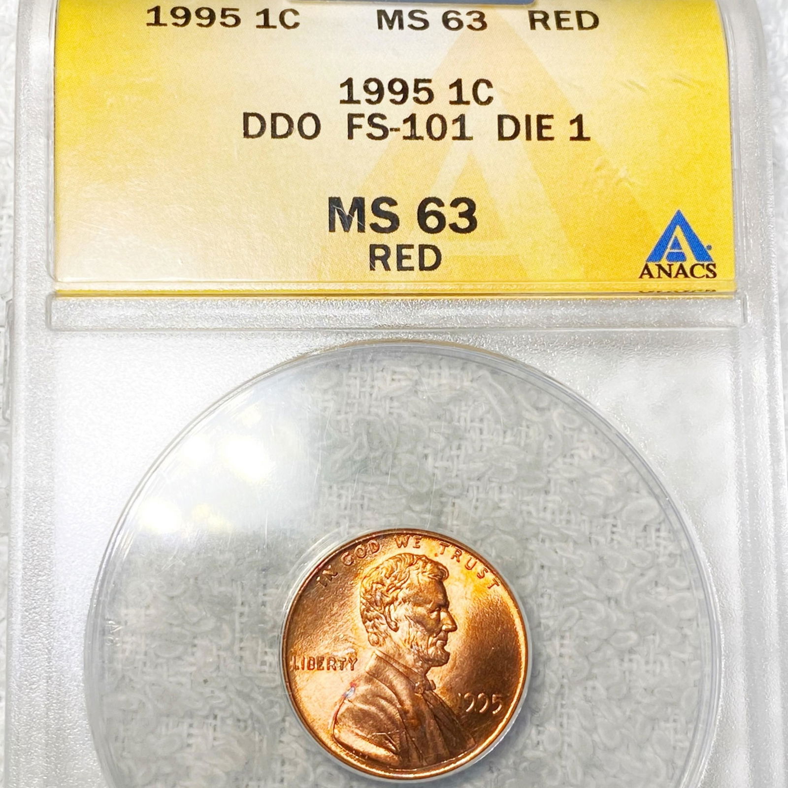 1995 DDO Lincoln Memorial Cent ANACS - MS 63 RED (1 of 2)